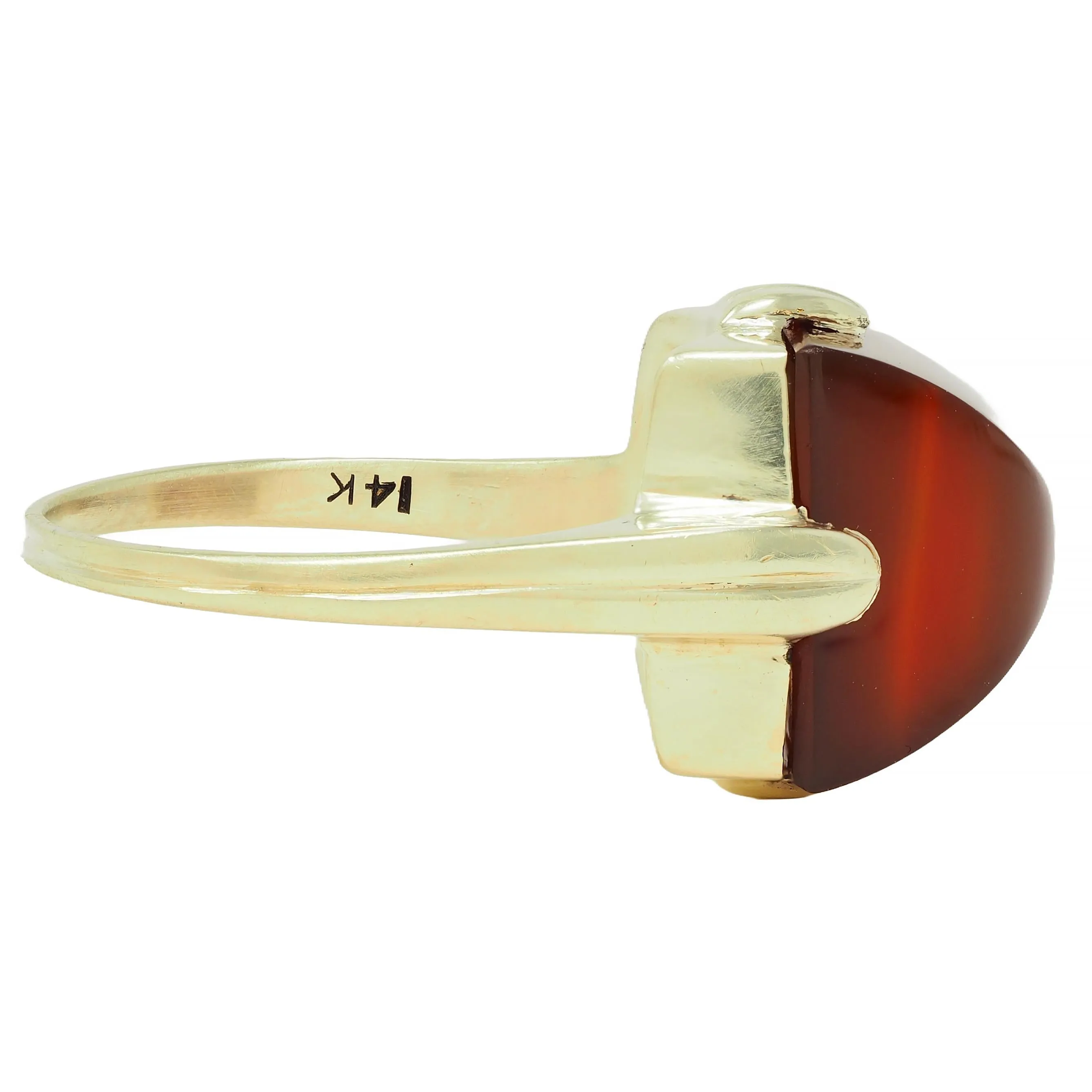 Art Deco Sugarloaf Carnelian 14 Karat Yellow Gold Antique Ring