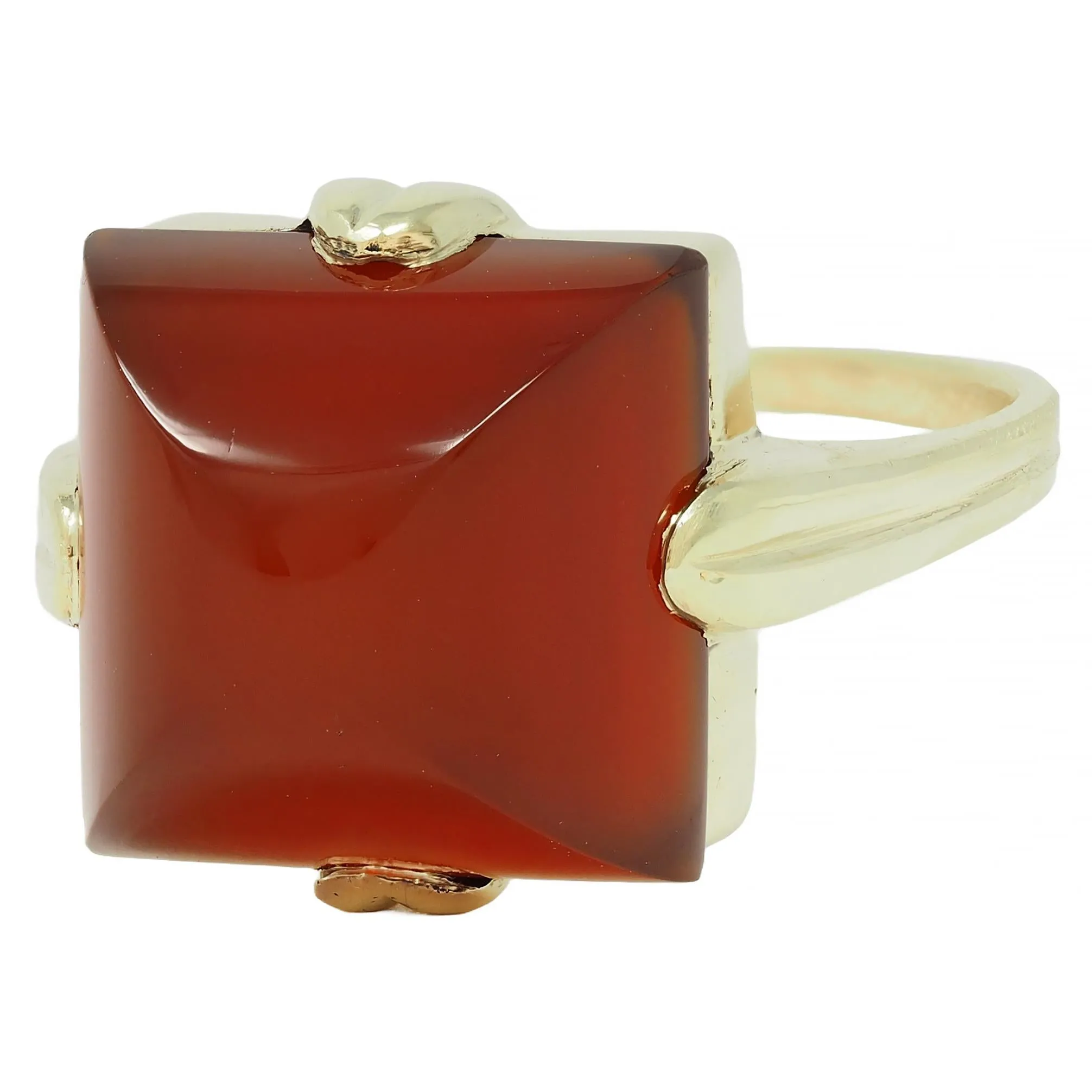 Art Deco Sugarloaf Carnelian 14 Karat Yellow Gold Antique Ring