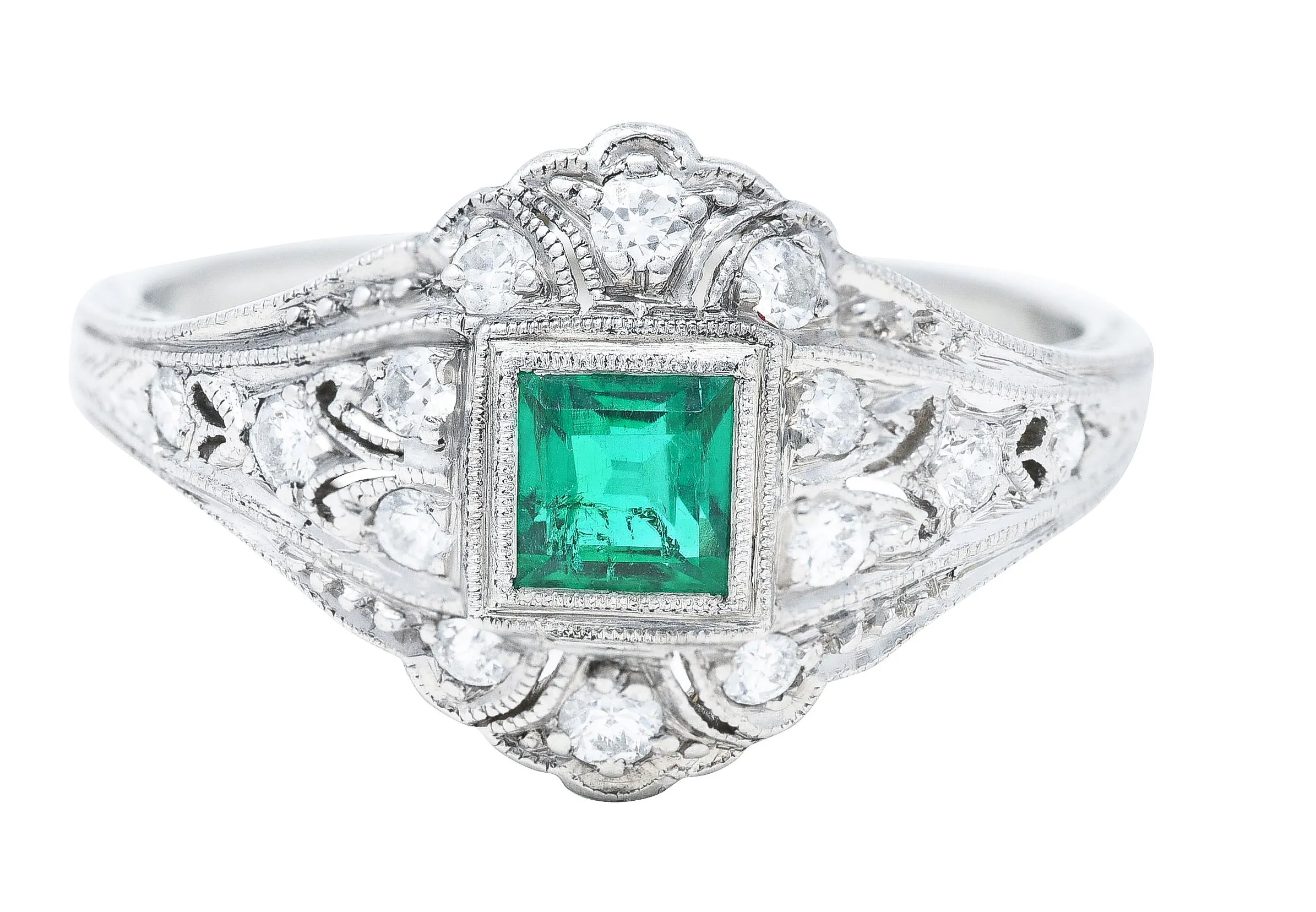 Art Deco Tiffany & Co. Emerald Diamond Platinum Dinner Alternative Ring