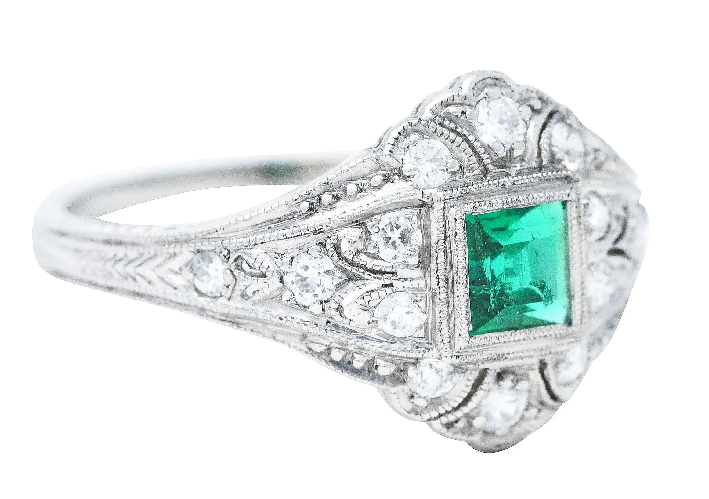 Art Deco Tiffany & Co. Emerald Diamond Platinum Dinner Alternative Ring