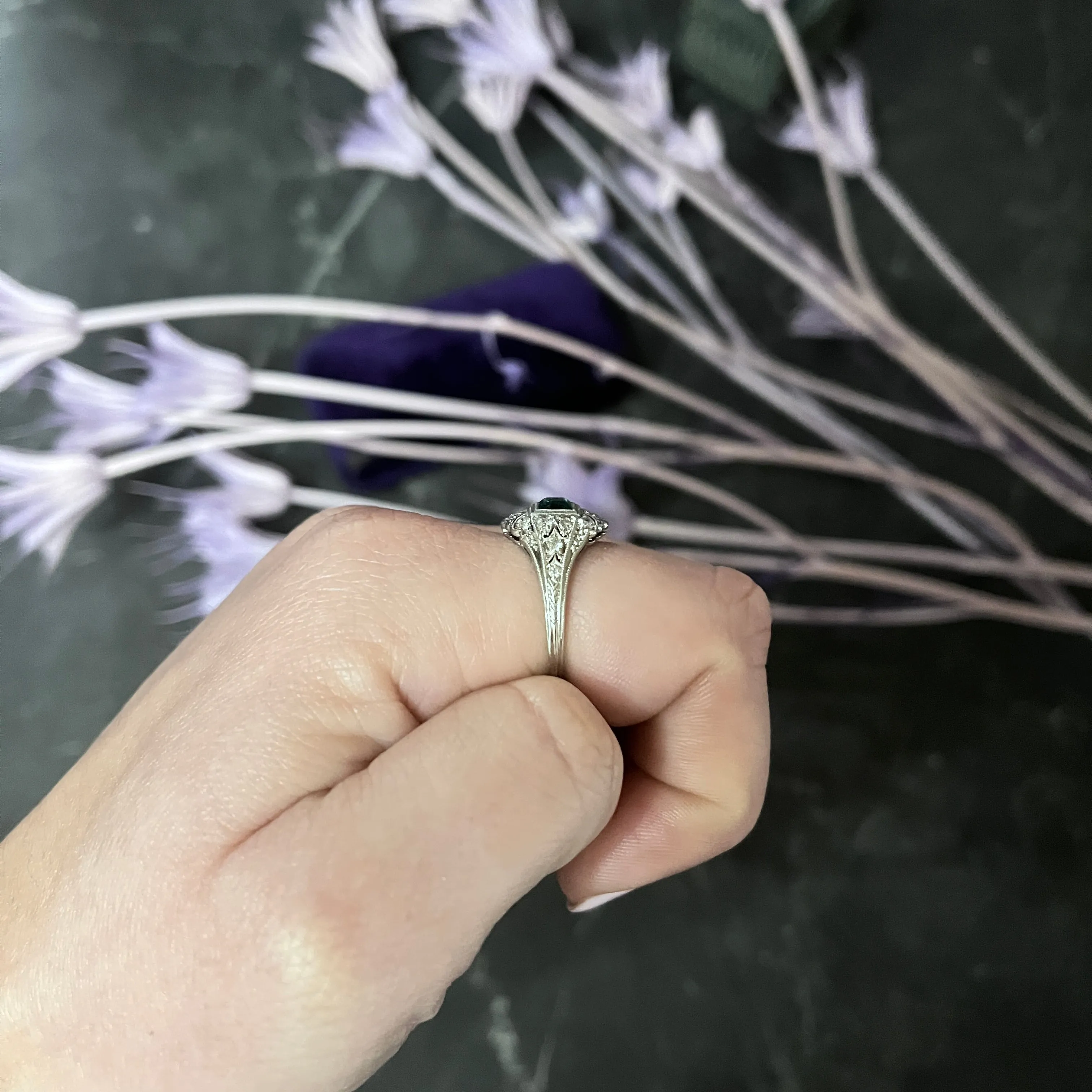 Art Deco Tiffany & Co. Emerald Diamond Platinum Dinner Alternative Ring