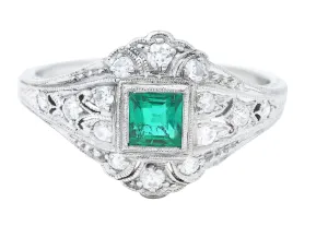 Art Deco Tiffany & Co. Emerald Diamond Platinum Dinner Alternative Ring