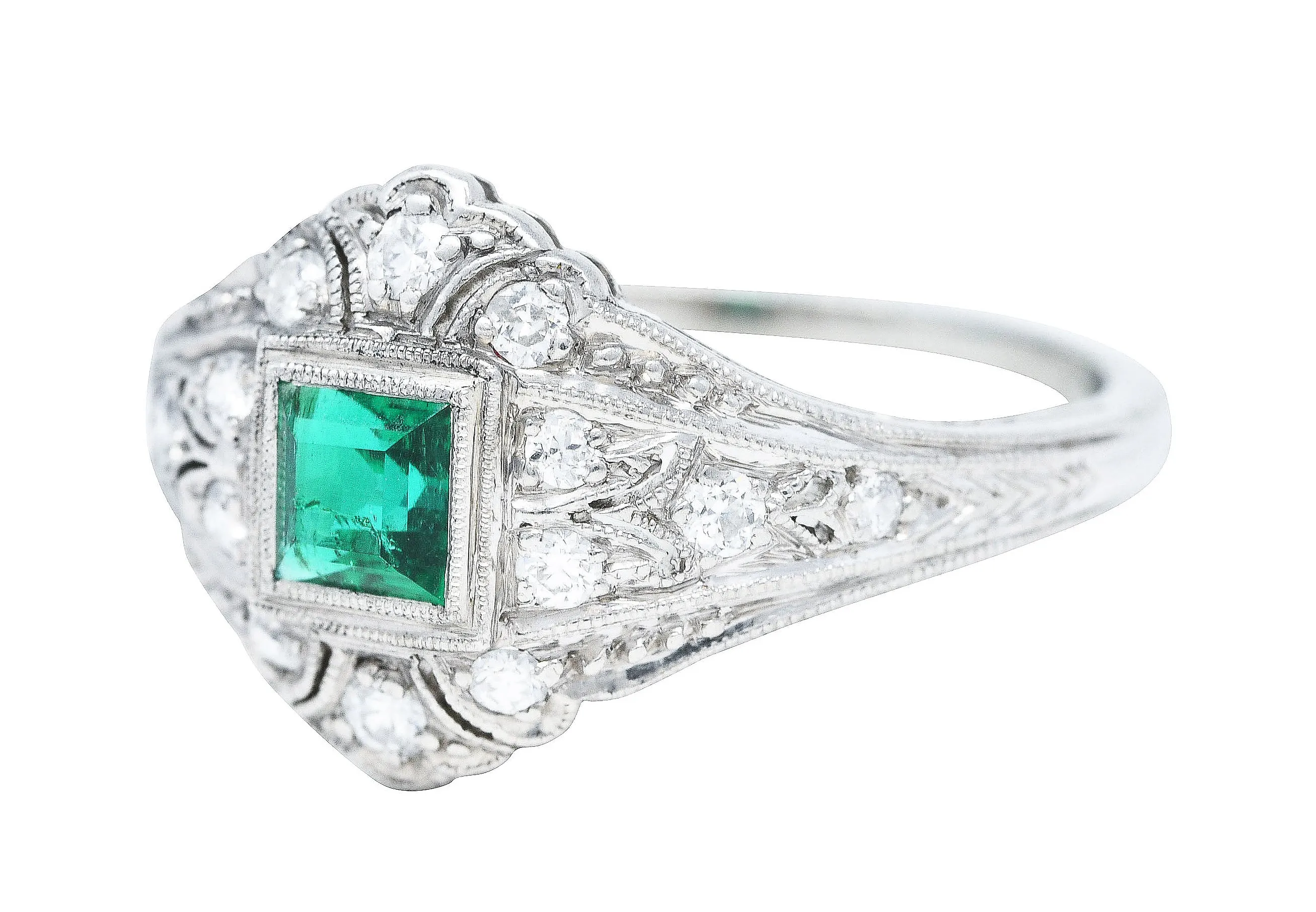 Art Deco Tiffany & Co. Emerald Diamond Platinum Dinner Alternative Ring