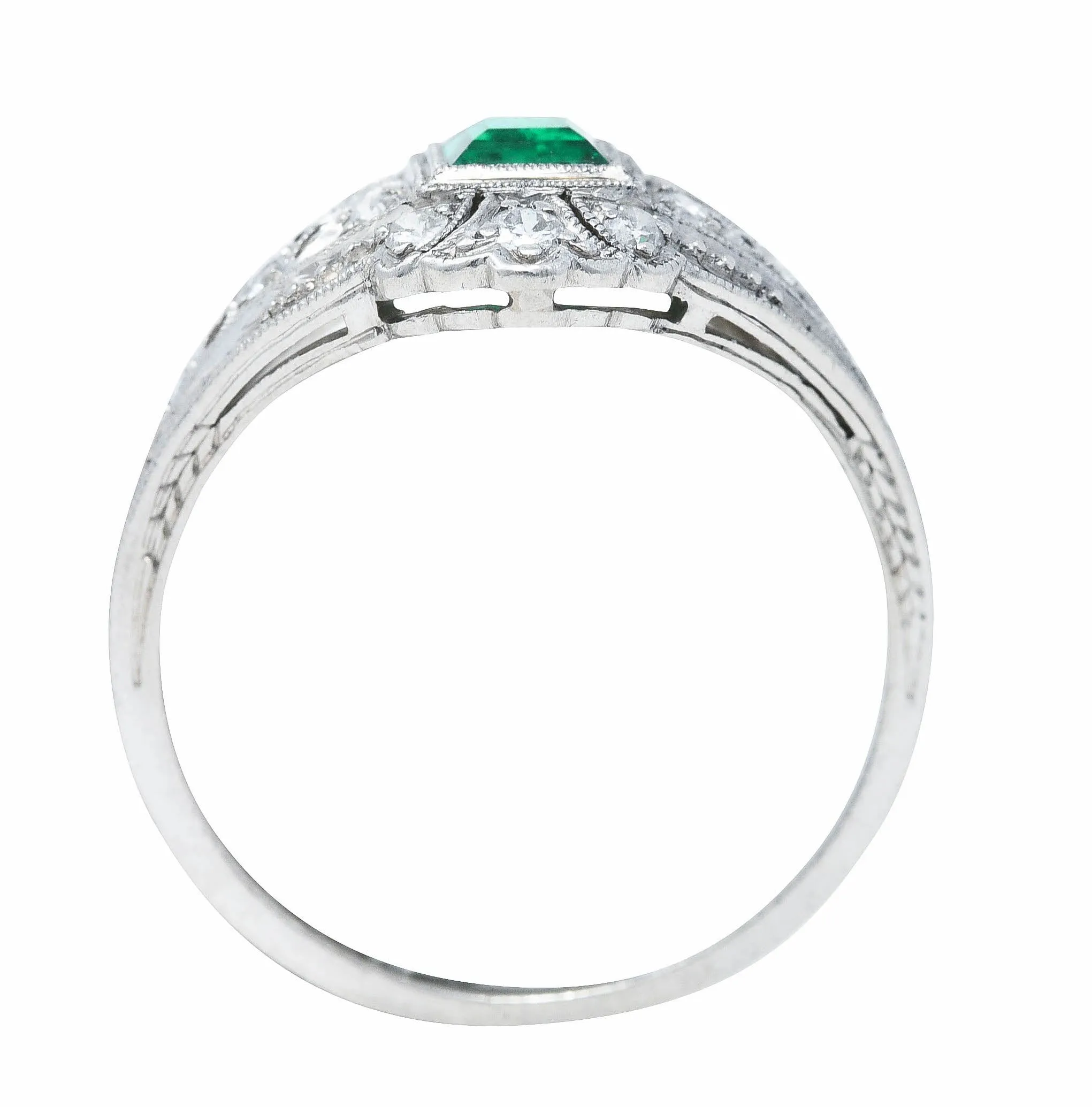 Art Deco Tiffany & Co. Emerald Diamond Platinum Dinner Alternative Ring