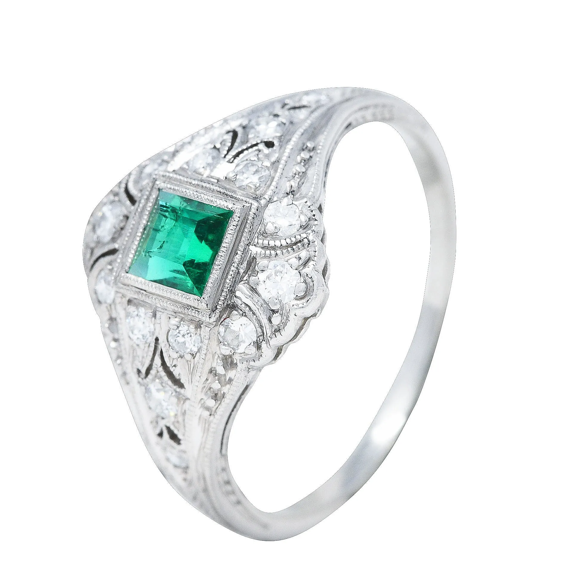 Art Deco Tiffany & Co. Emerald Diamond Platinum Dinner Alternative Ring