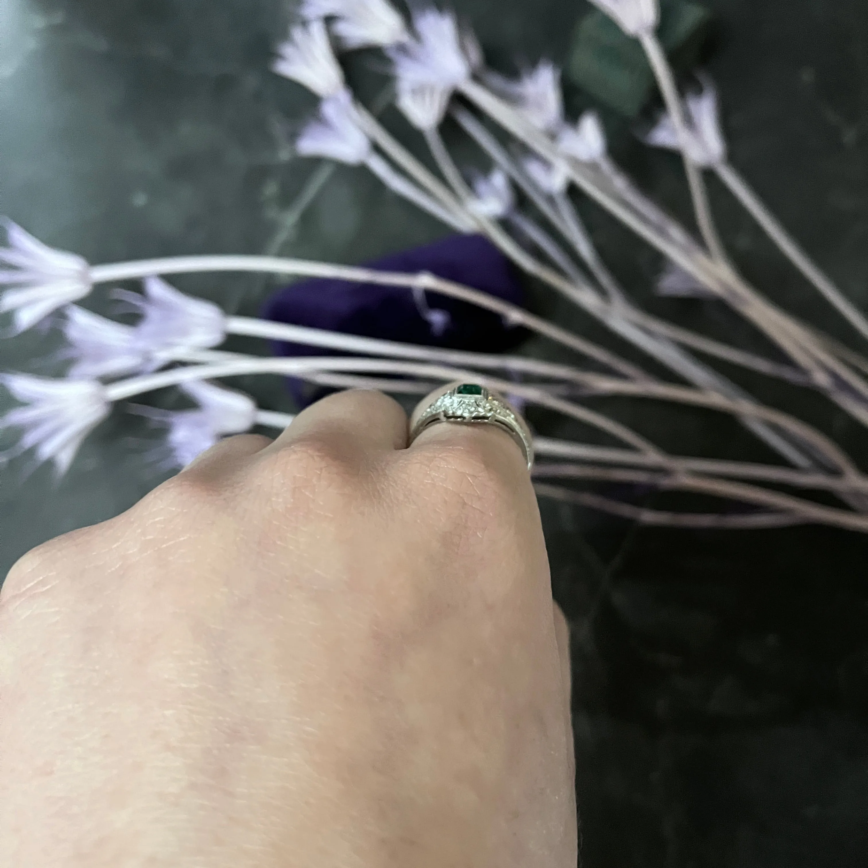 Art Deco Tiffany & Co. Emerald Diamond Platinum Dinner Alternative Ring