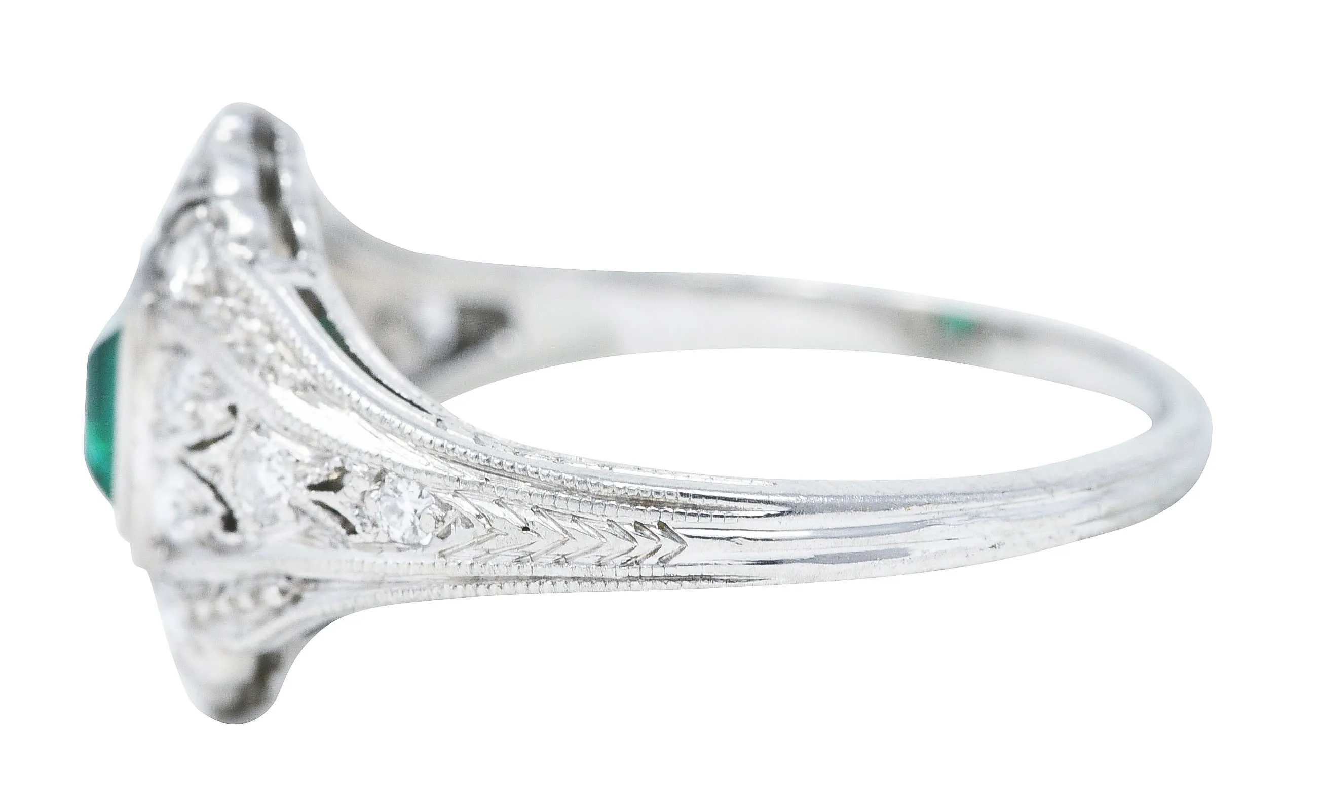 Art Deco Tiffany & Co. Emerald Diamond Platinum Dinner Alternative Ring