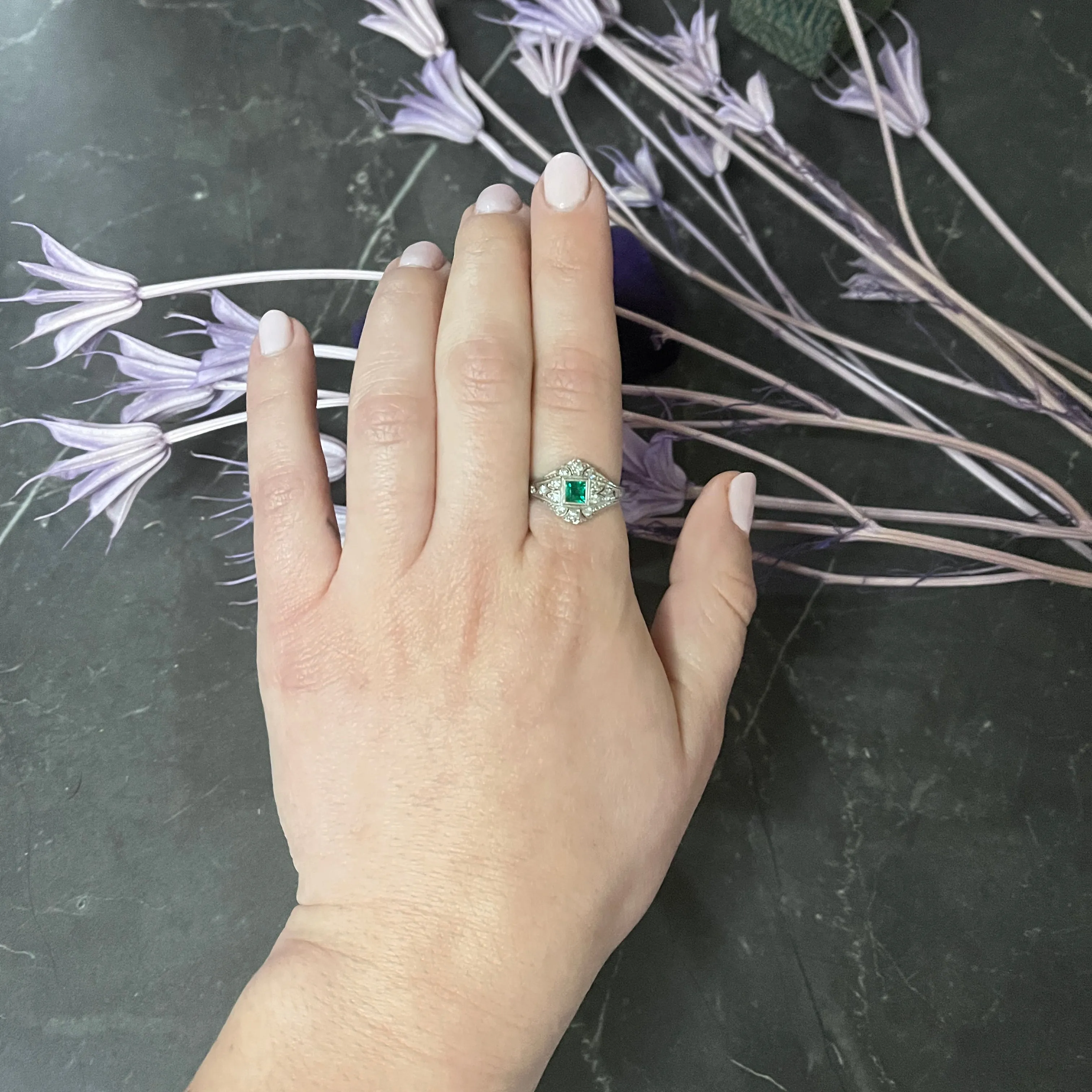 Art Deco Tiffany & Co. Emerald Diamond Platinum Dinner Alternative Ring