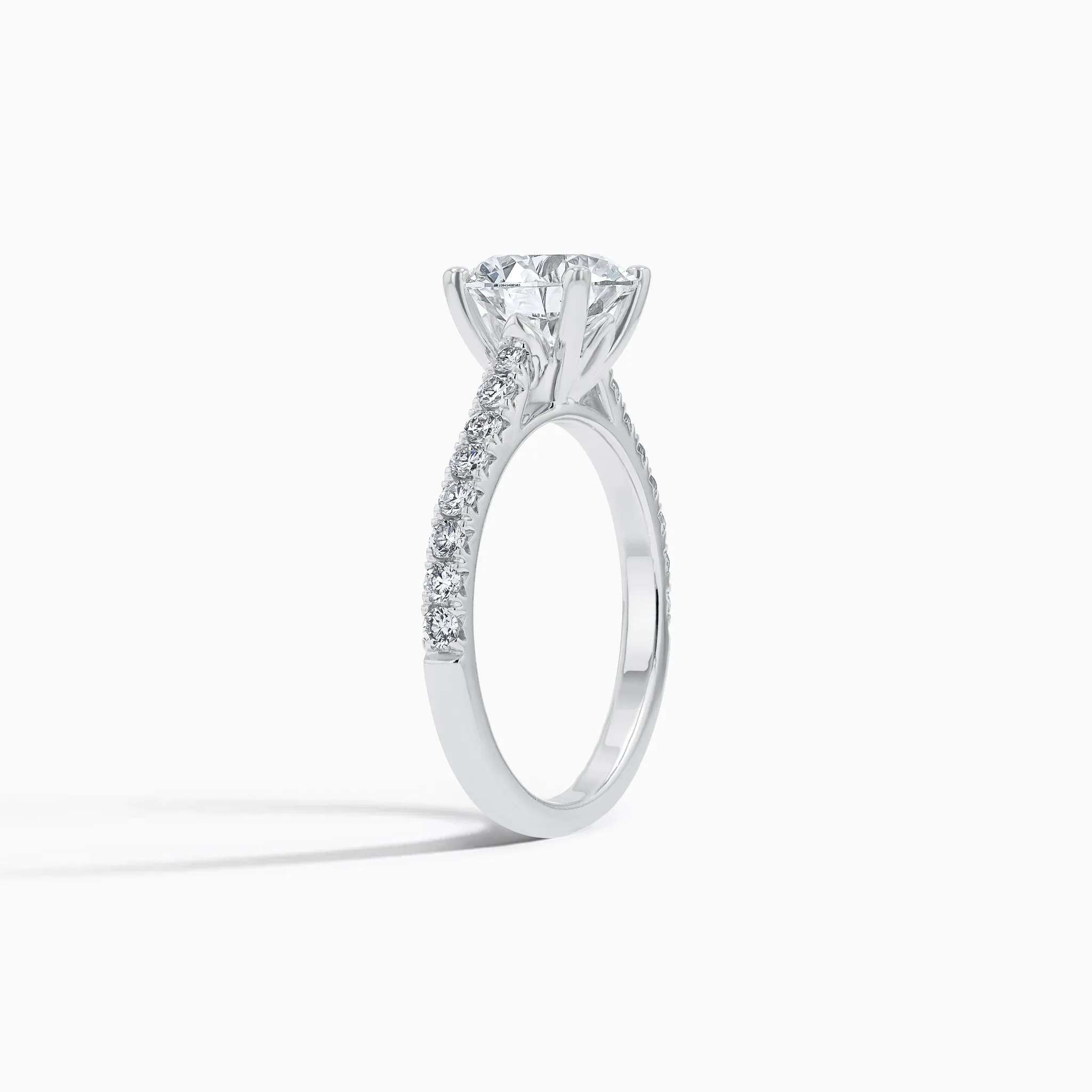 Aurora Round Brilliant French Pavé Engagement Ring in 18K White Gold (1.07 ct. tw)