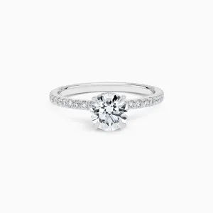 Aurora Round Brilliant French Pavé Engagement Ring in 18K White Gold (1.07 ct. tw)