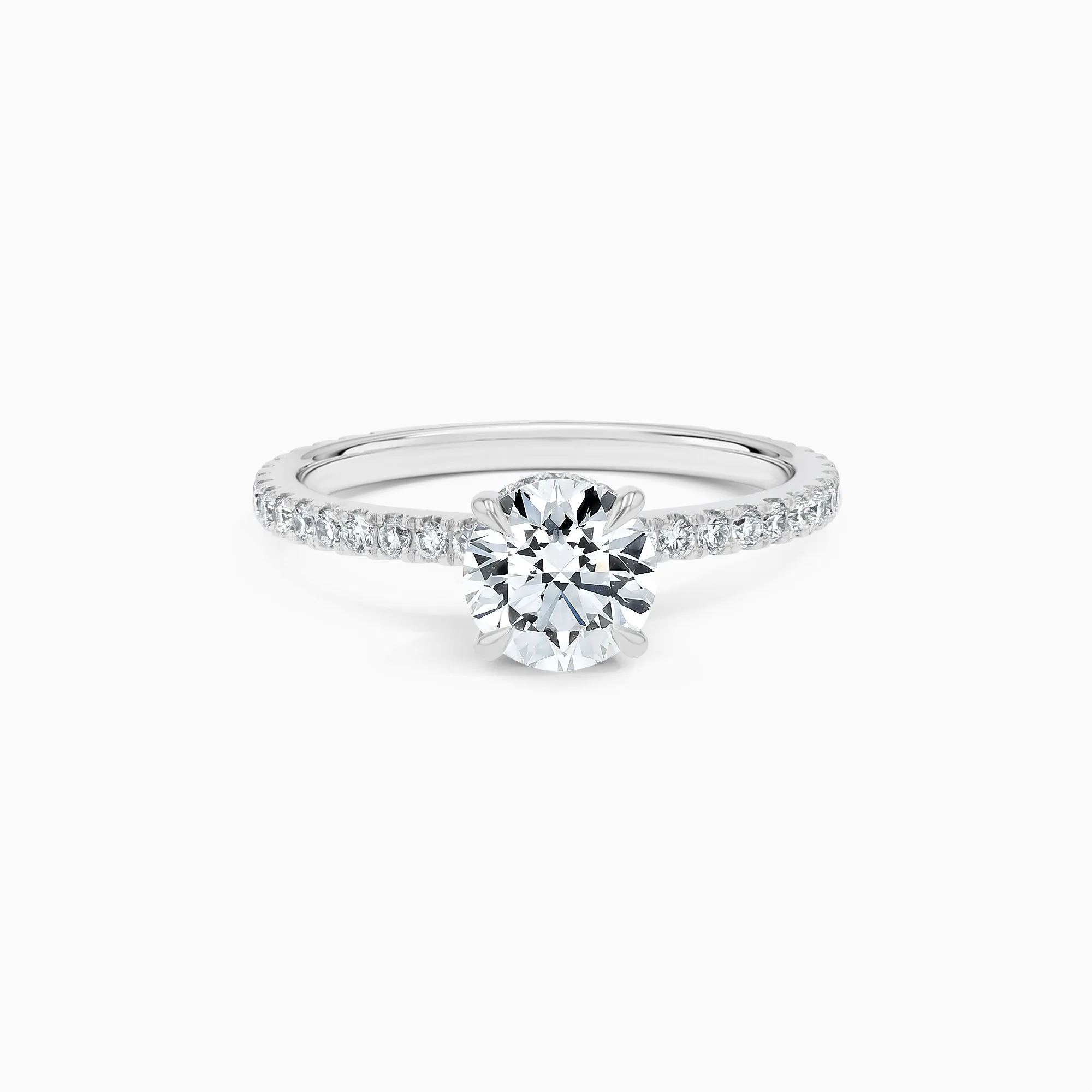 Aurora Round Brilliant French Pavé Engagement Ring in 18K White Gold (1.07 ct. tw)