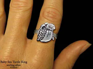 Baby Sea Turtle Ring Sterling Silver