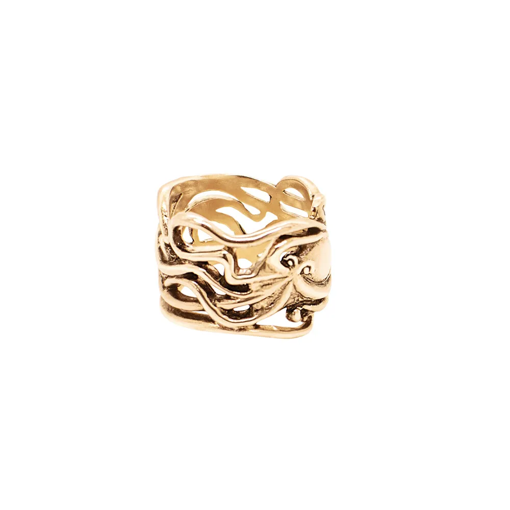 Band of Octopus Ring in Bronze