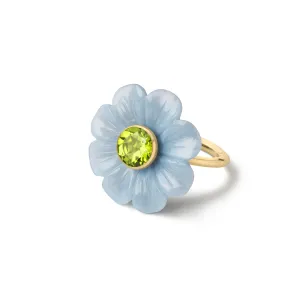 Big Daisy Blue Opal & Peridot Flower Ring