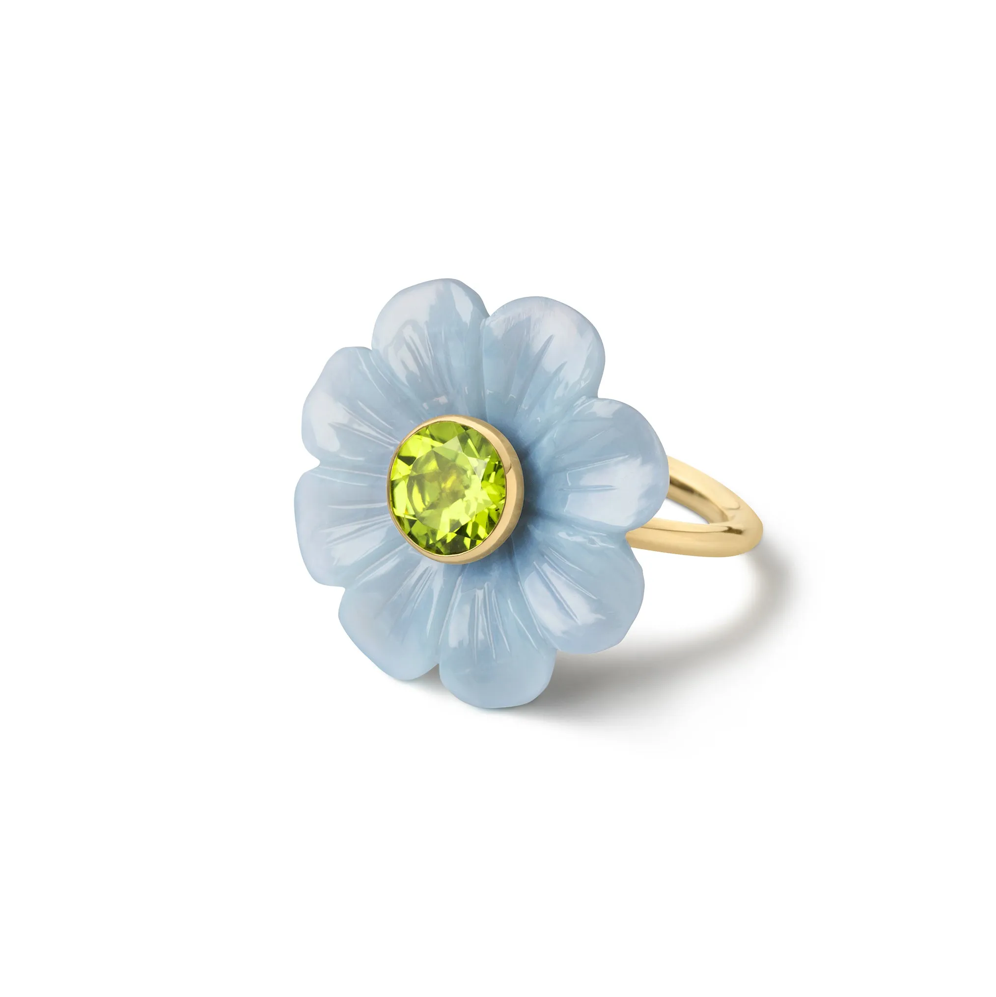 Big Daisy Blue Opal & Peridot Flower Ring