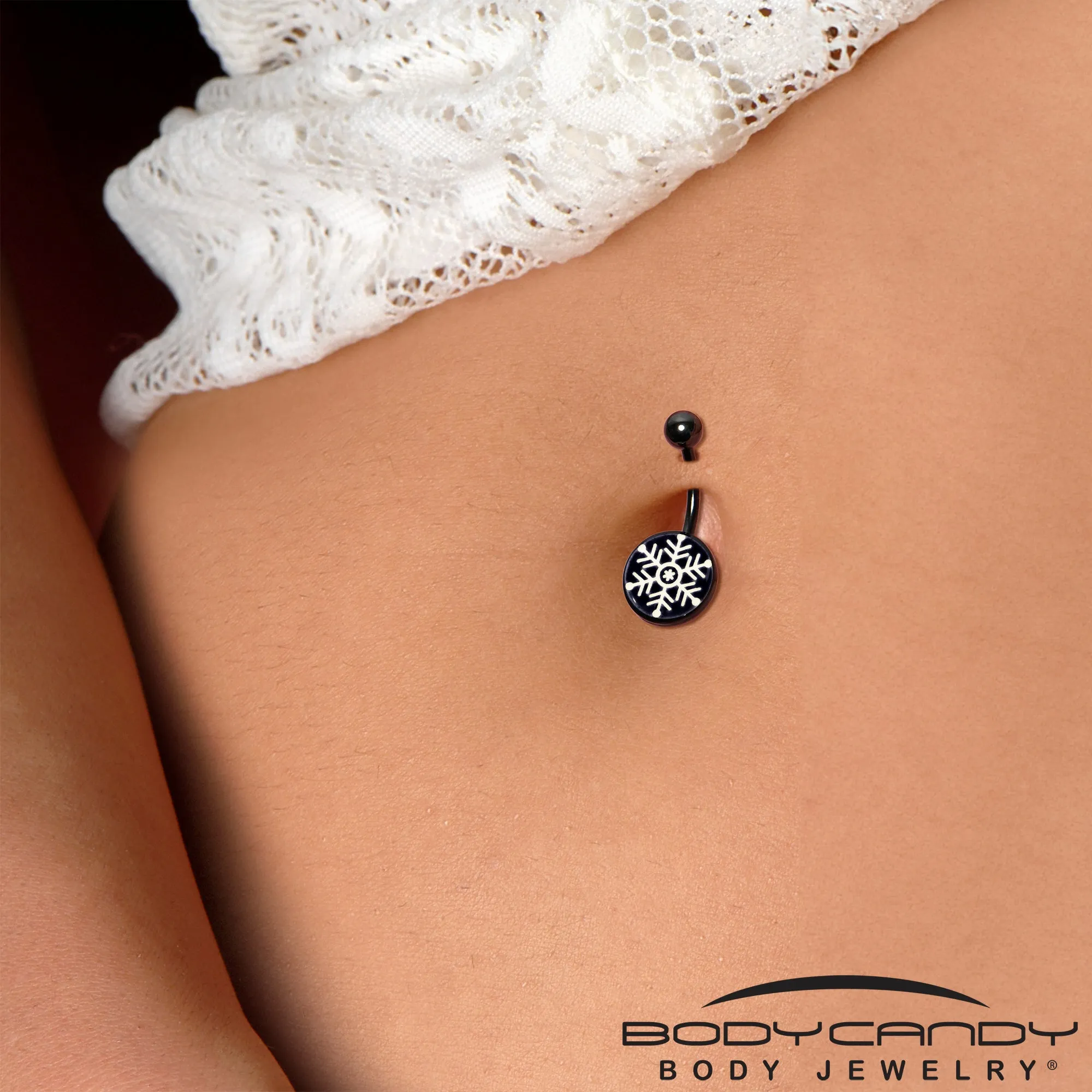 Black Glow in the Dark Holiday Snowflake Belly Ring