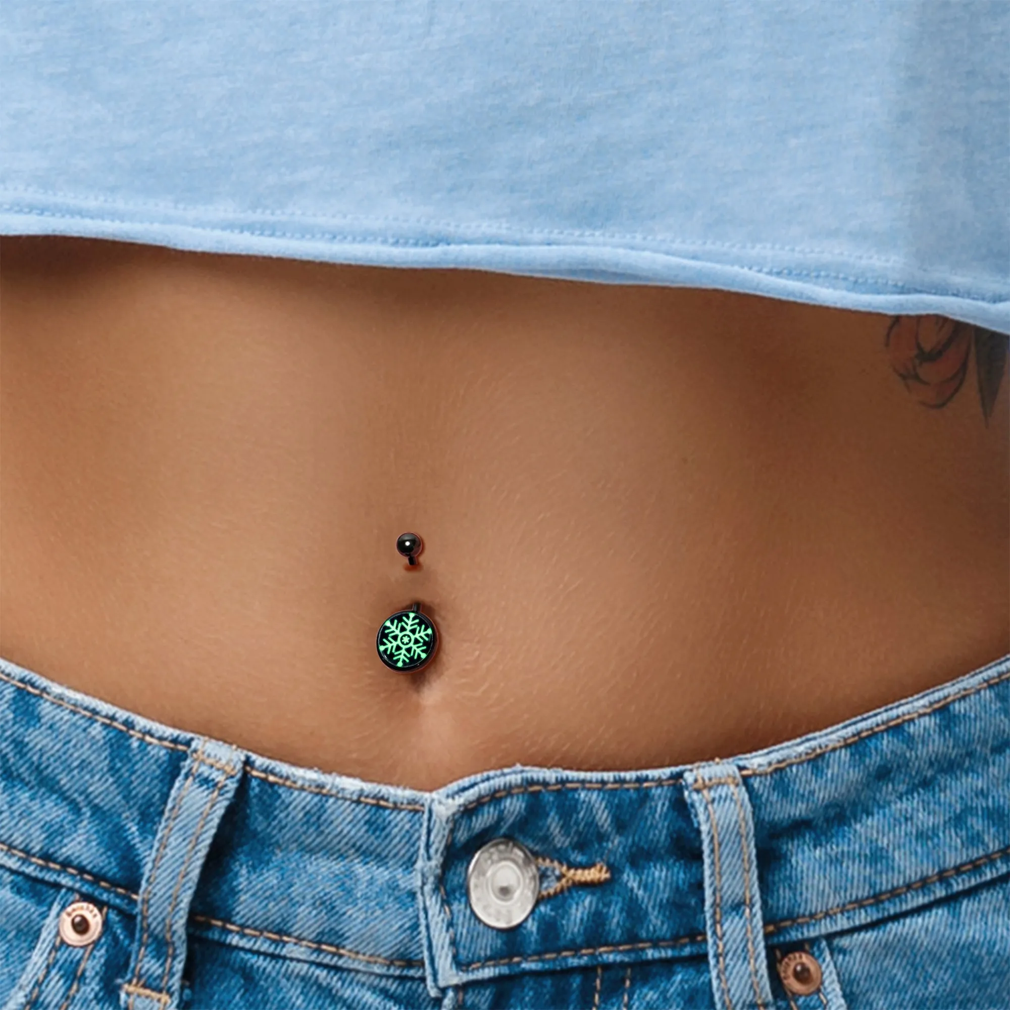 Black Glow in the Dark Holiday Snowflake Belly Ring