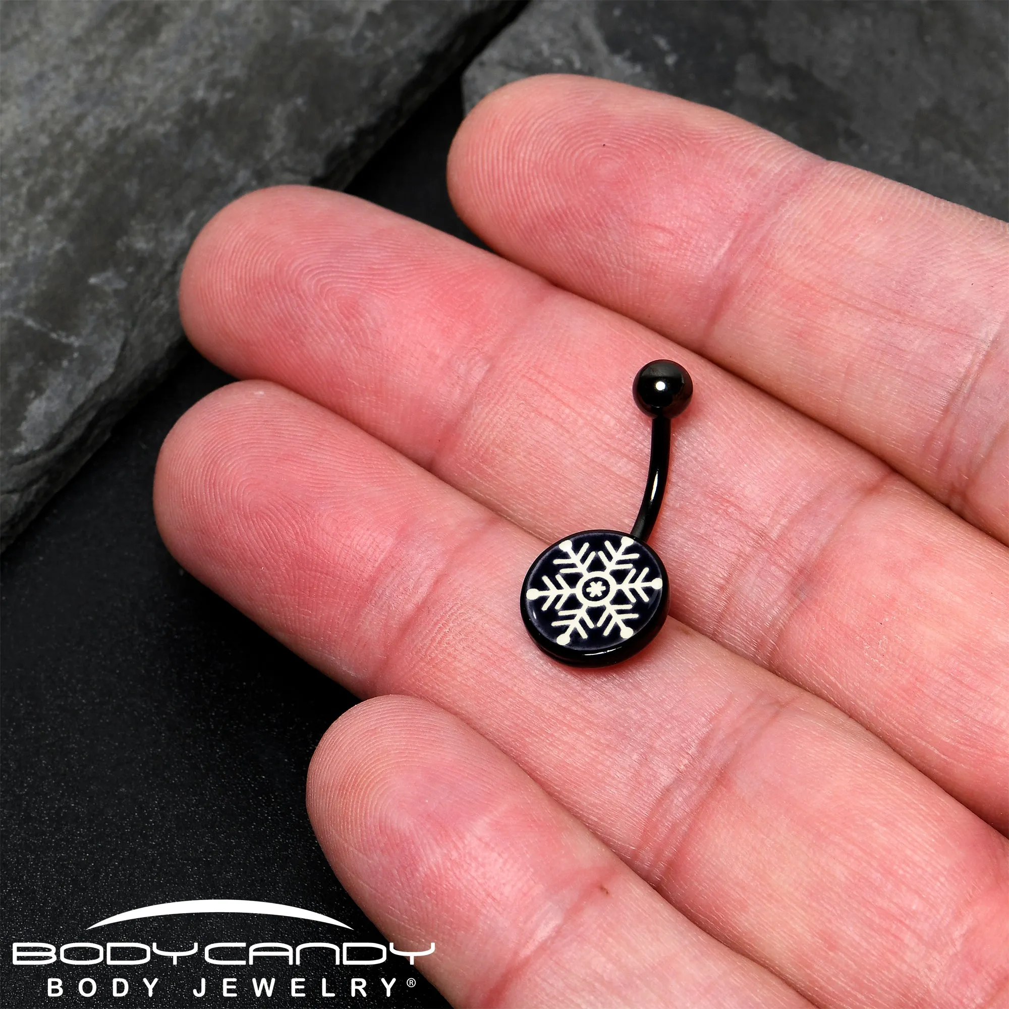 Black Glow in the Dark Holiday Snowflake Belly Ring