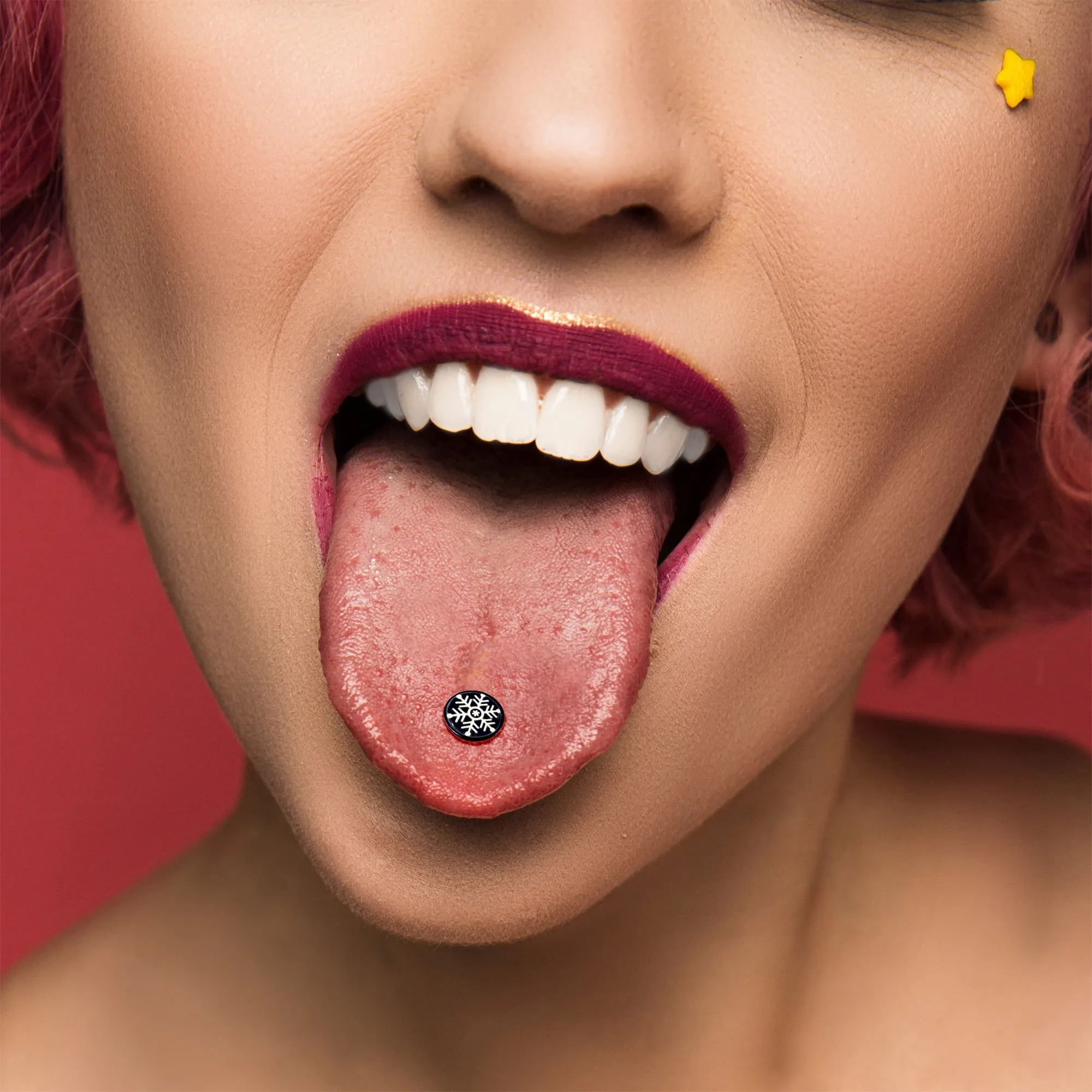 Black Glow in the Dark Holiday Snowflake Tongue Ring