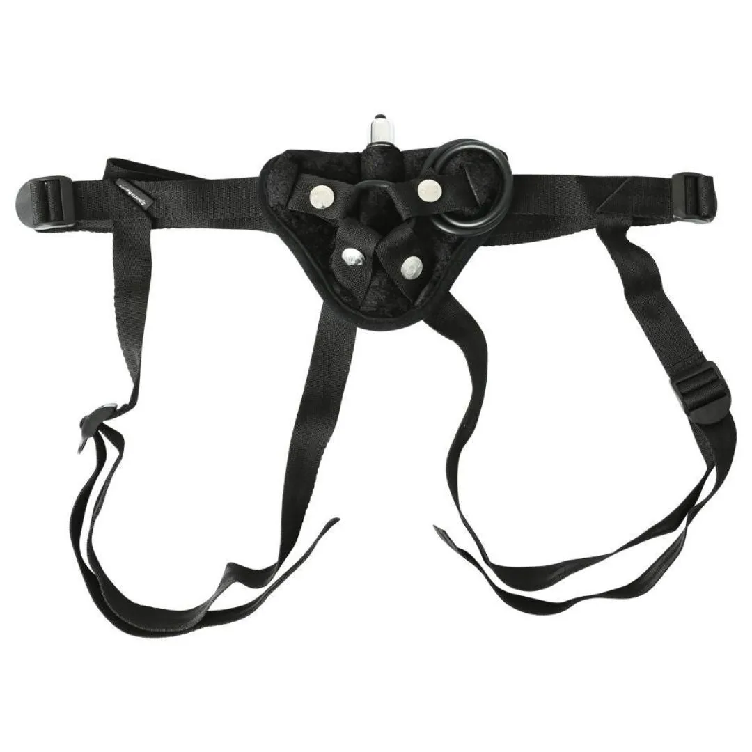 Black Velvet Sexy Strap-on Harness with Bullet Vibrator & 3 O-rings