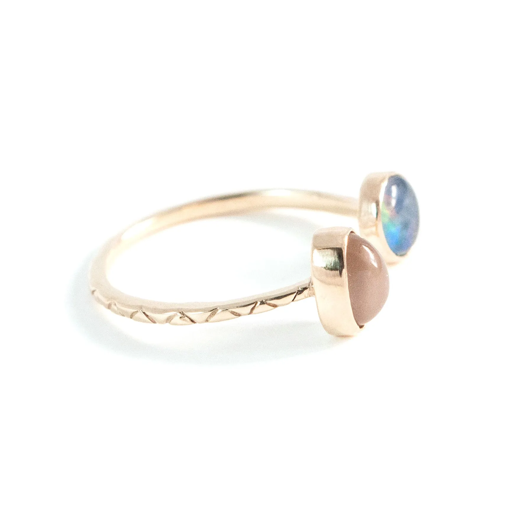 Blue Opal   Moonstone Double Ring