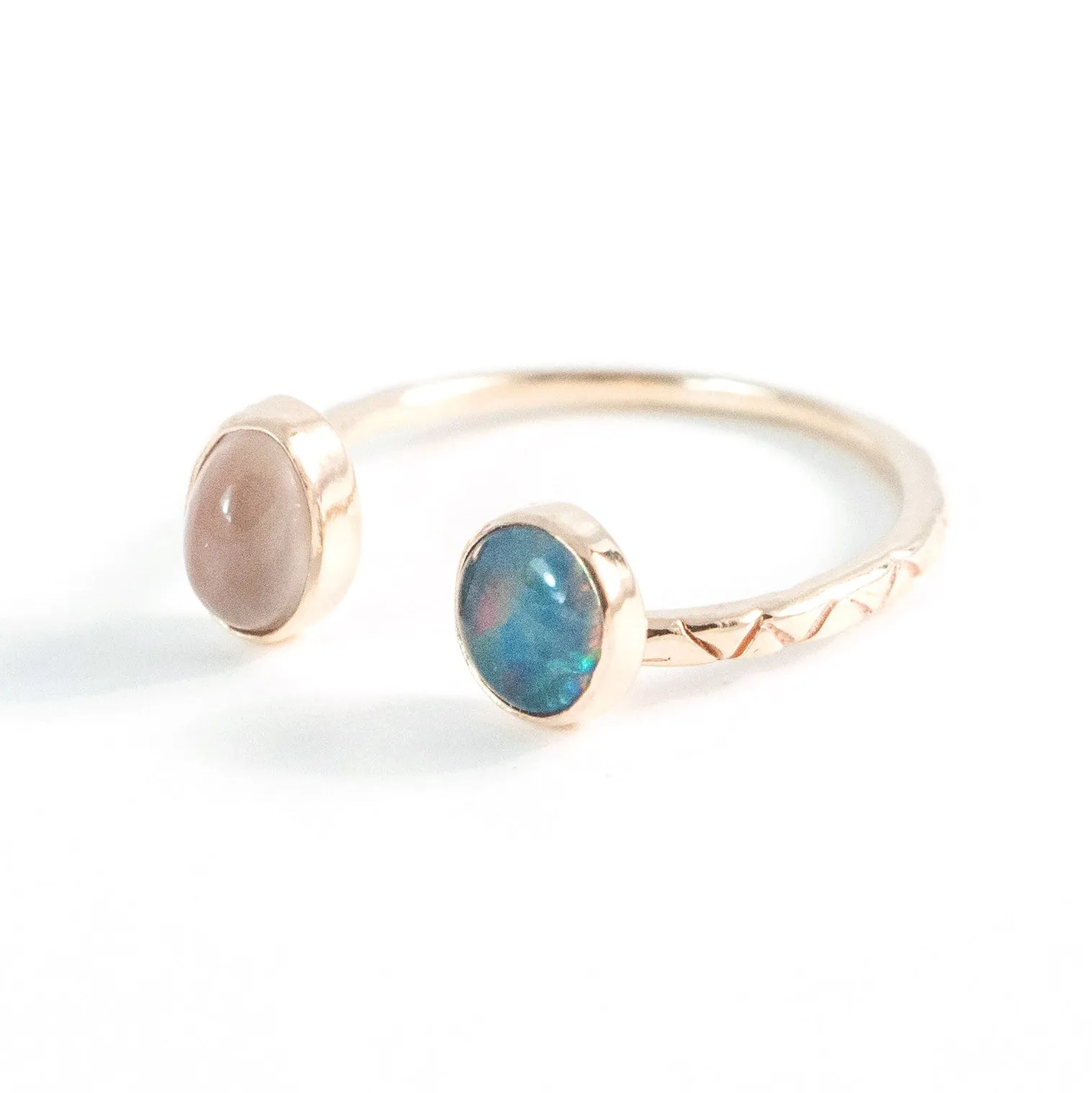 Blue Opal   Moonstone Double Ring
