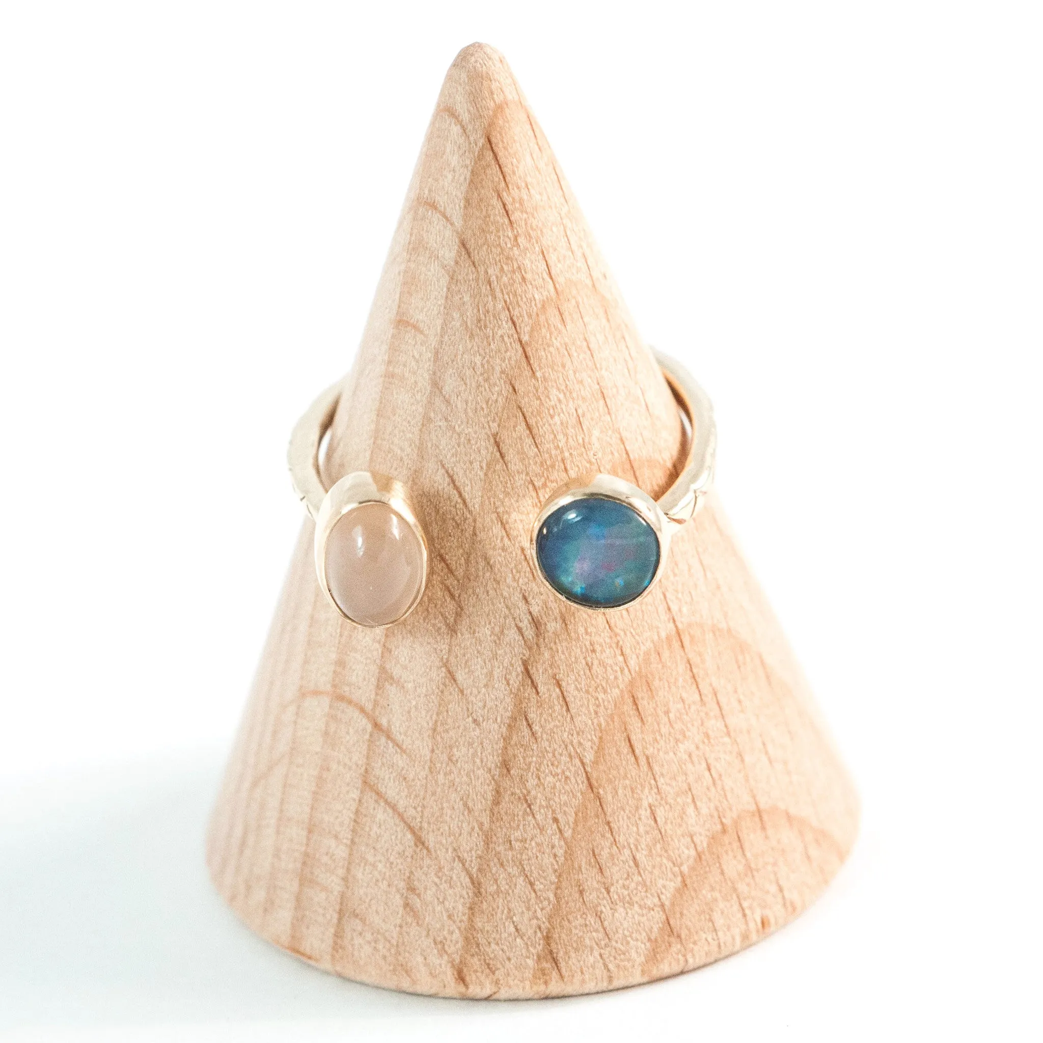 Blue Opal   Moonstone Double Ring