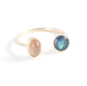 Blue Opal   Moonstone Double Ring