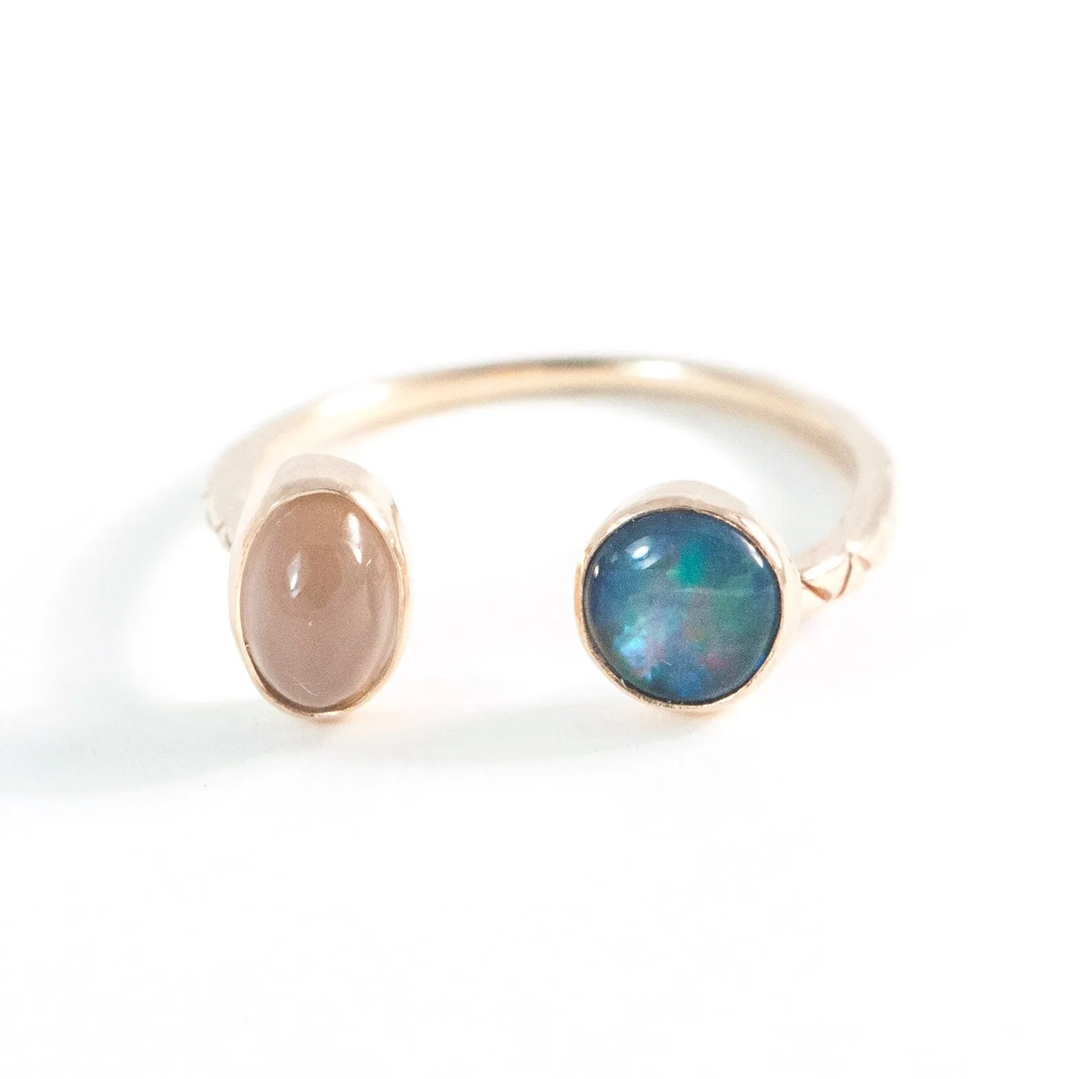 Blue Opal   Moonstone Double Ring