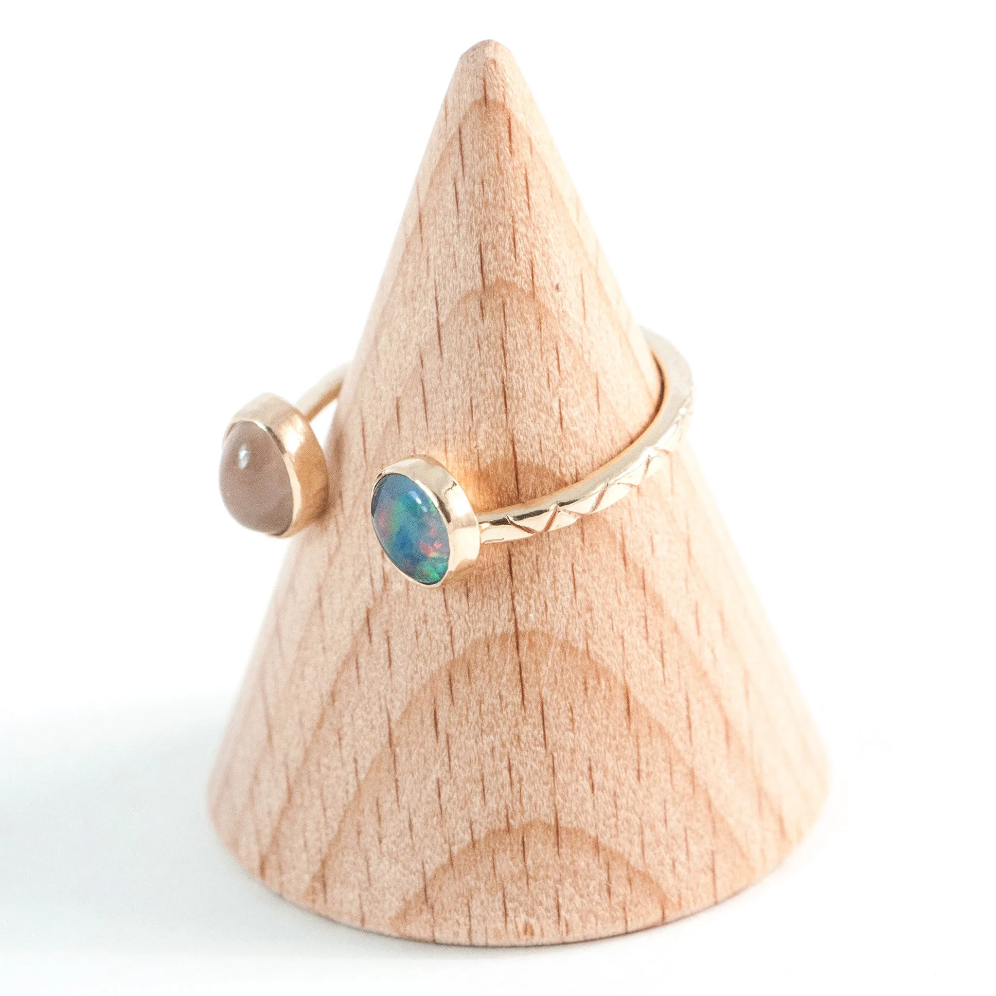 Blue Opal   Moonstone Double Ring