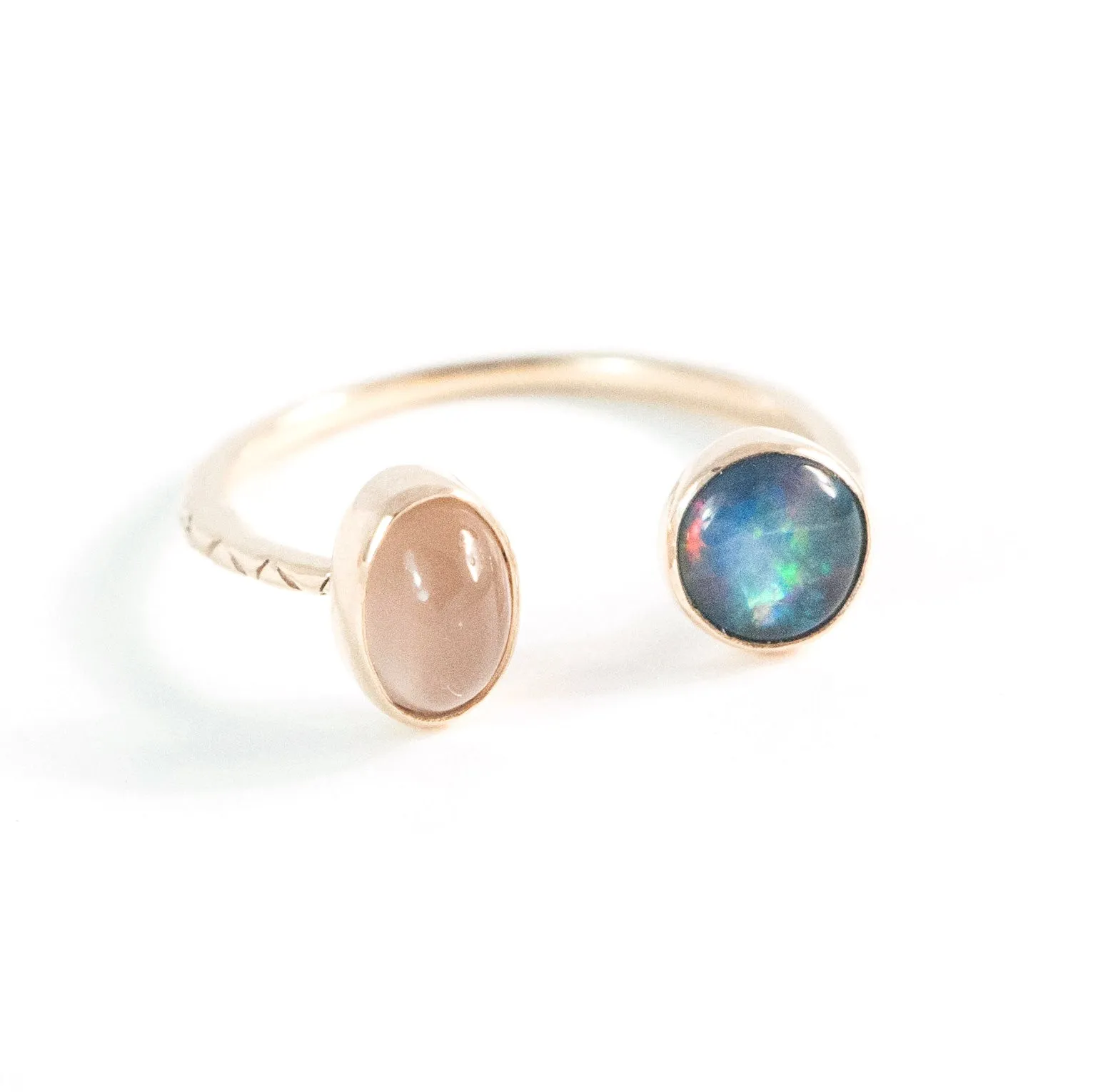 Blue Opal   Moonstone Double Ring
