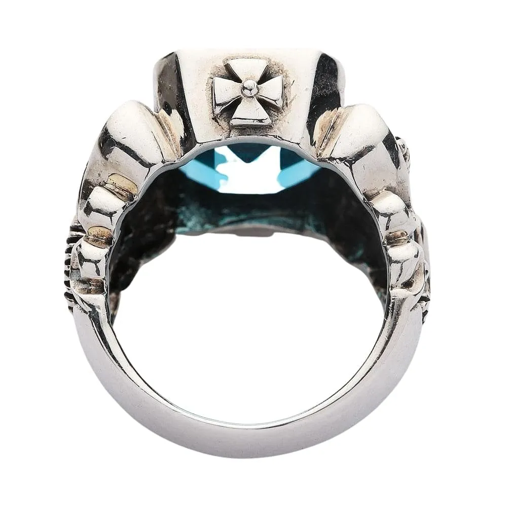 Blue Topaz Scottish Lion Rampant Mens Ring