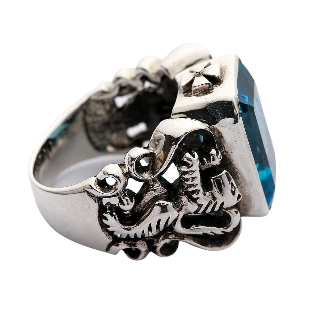 Blue Topaz Scottish Lion Rampant Mens Ring