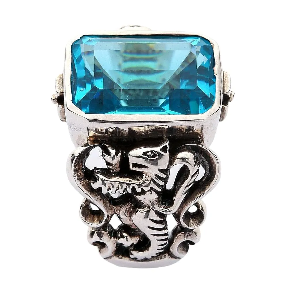 Blue Topaz Scottish Lion Rampant Mens Ring