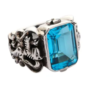 Blue Topaz Scottish Lion Rampant Mens Ring