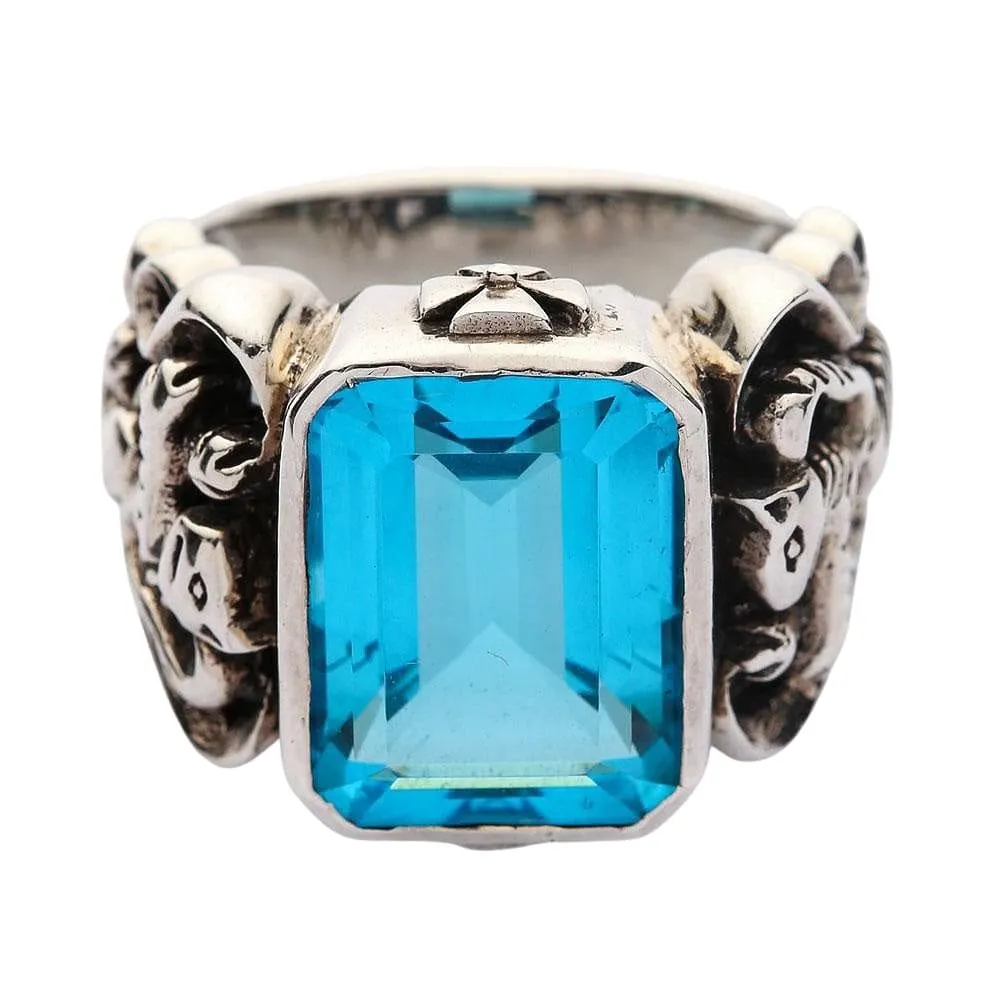 Blue Topaz Scottish Lion Rampant Mens Ring