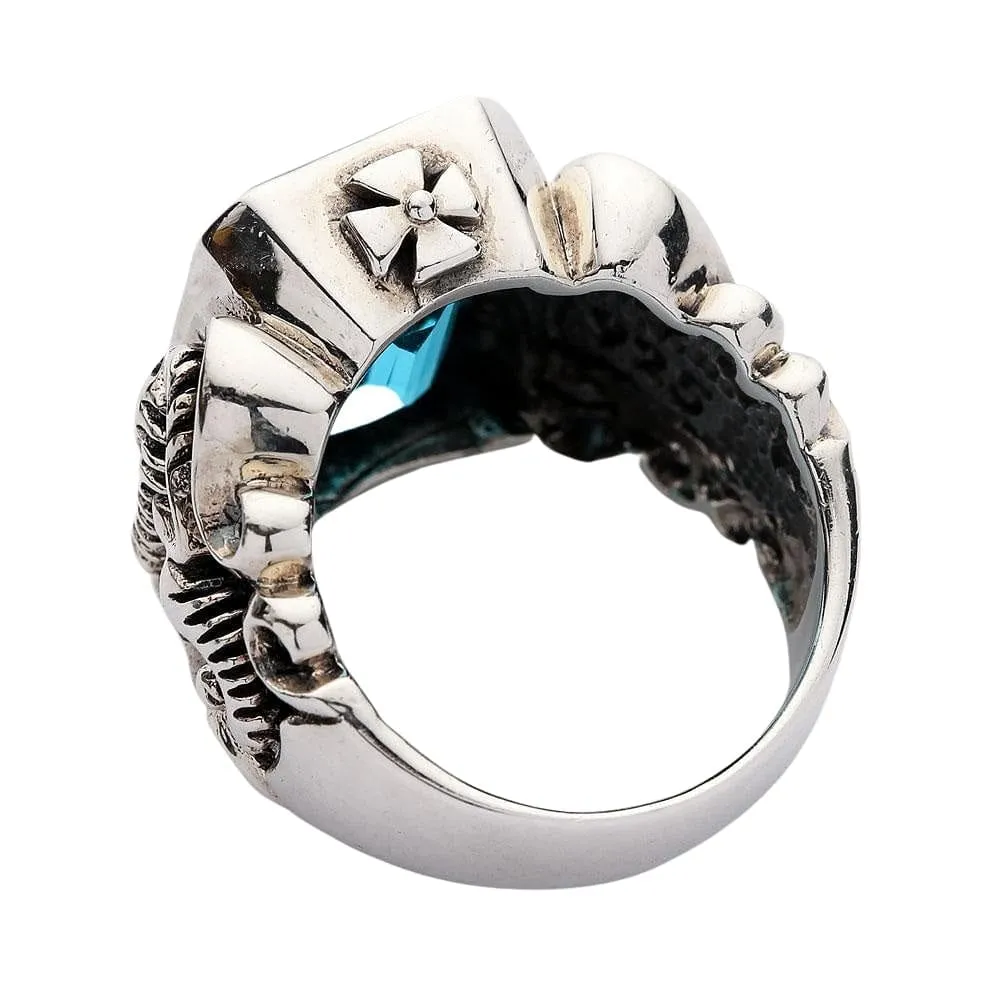 Blue Topaz Scottish Lion Rampant Mens Ring