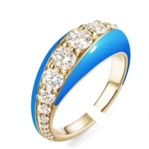 Bubble Enamel CZ Ring Blue