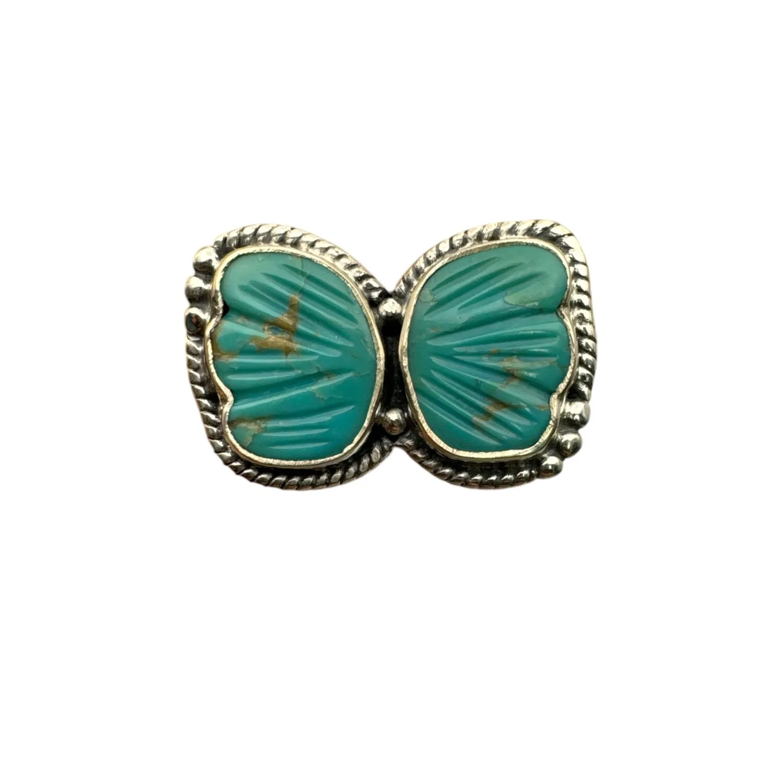 BUTTERFLY carved Tibetan Turquoise Solid 925 Sterling Silver Ring 10
