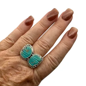 BUTTERFLY carved Tibetan Turquoise Solid 925 Sterling Silver Ring 10