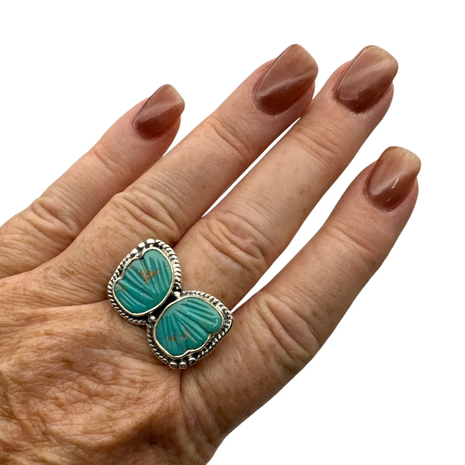 BUTTERFLY carved Tibetan Turquoise Solid 925 Sterling Silver Ring 10