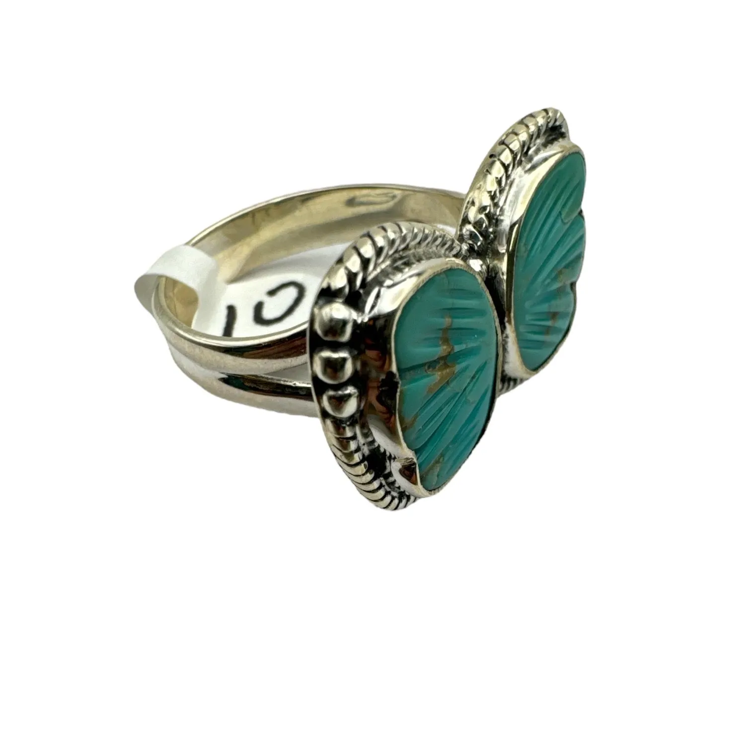 BUTTERFLY carved Tibetan Turquoise Solid 925 Sterling Silver Ring 10