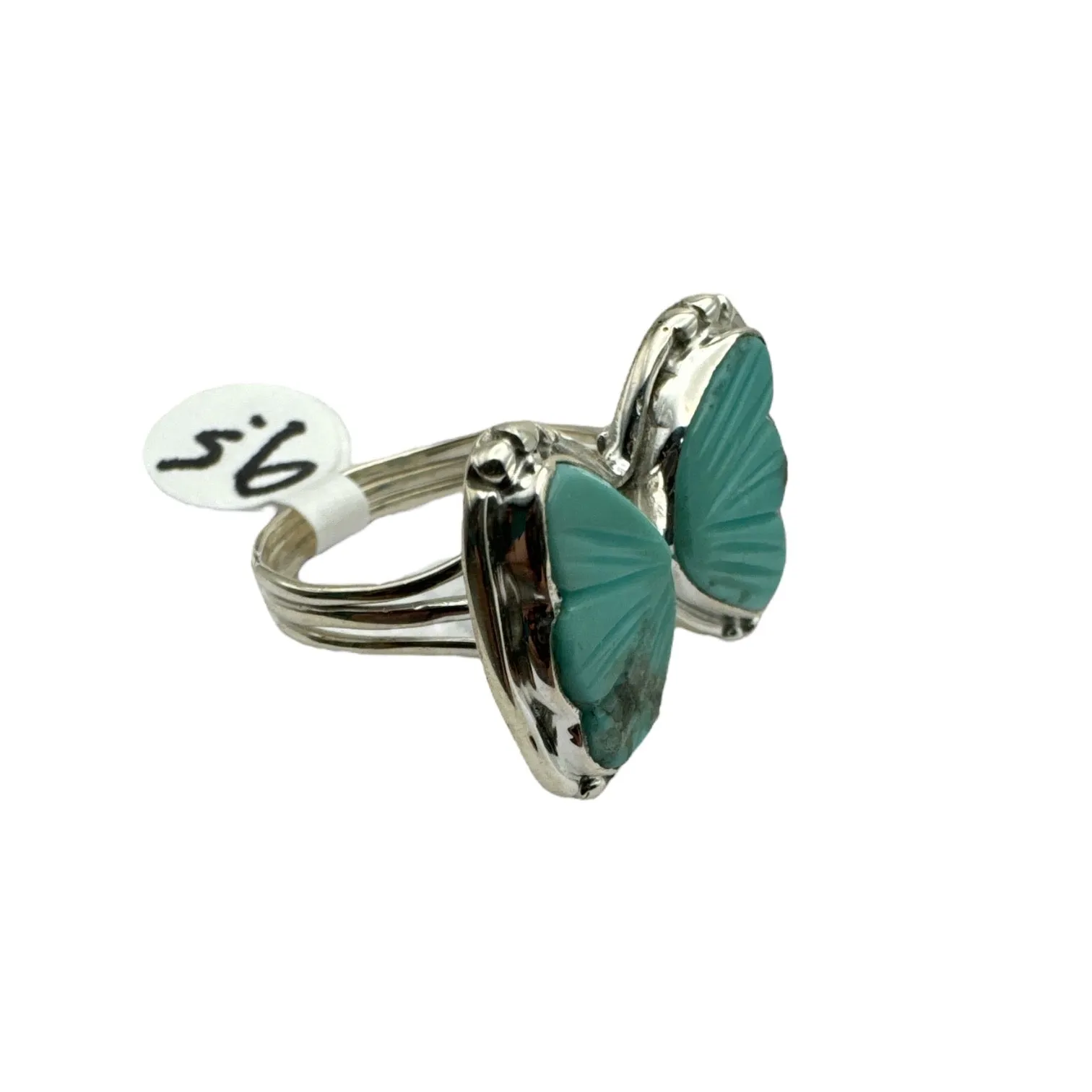 BUTTERFLY carved Tibetan Turquoise Solid 925 Sterling Silver Ring 9.5