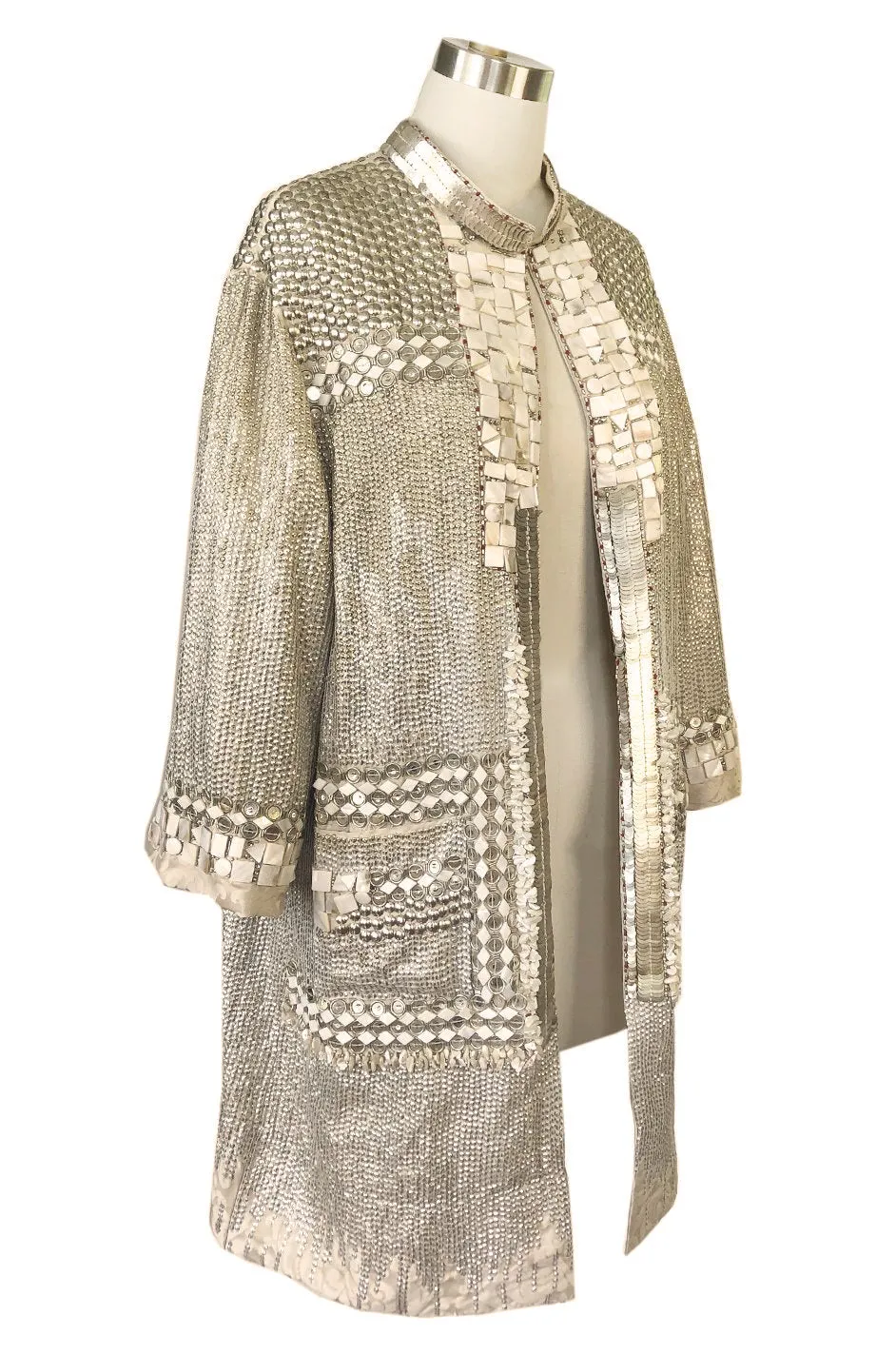 c.2004 Blumarine Elaborate Silver Metal Sequins, Disc, Shell & Bead Silk Jacket