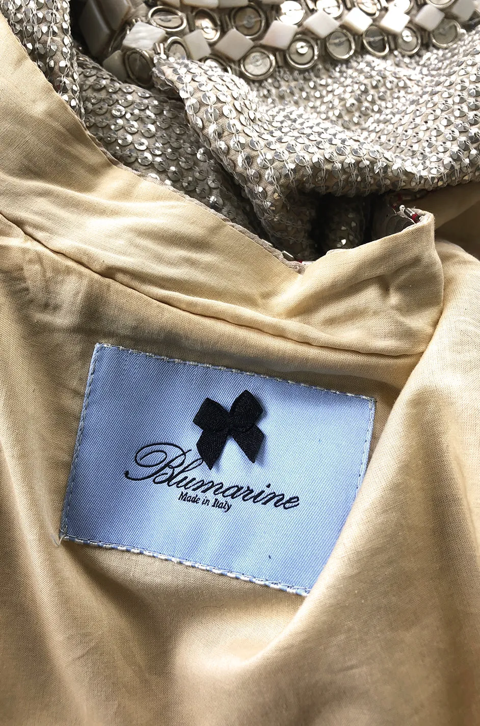 c.2004 Blumarine Elaborate Silver Metal Sequins, Disc, Shell & Bead Silk Jacket