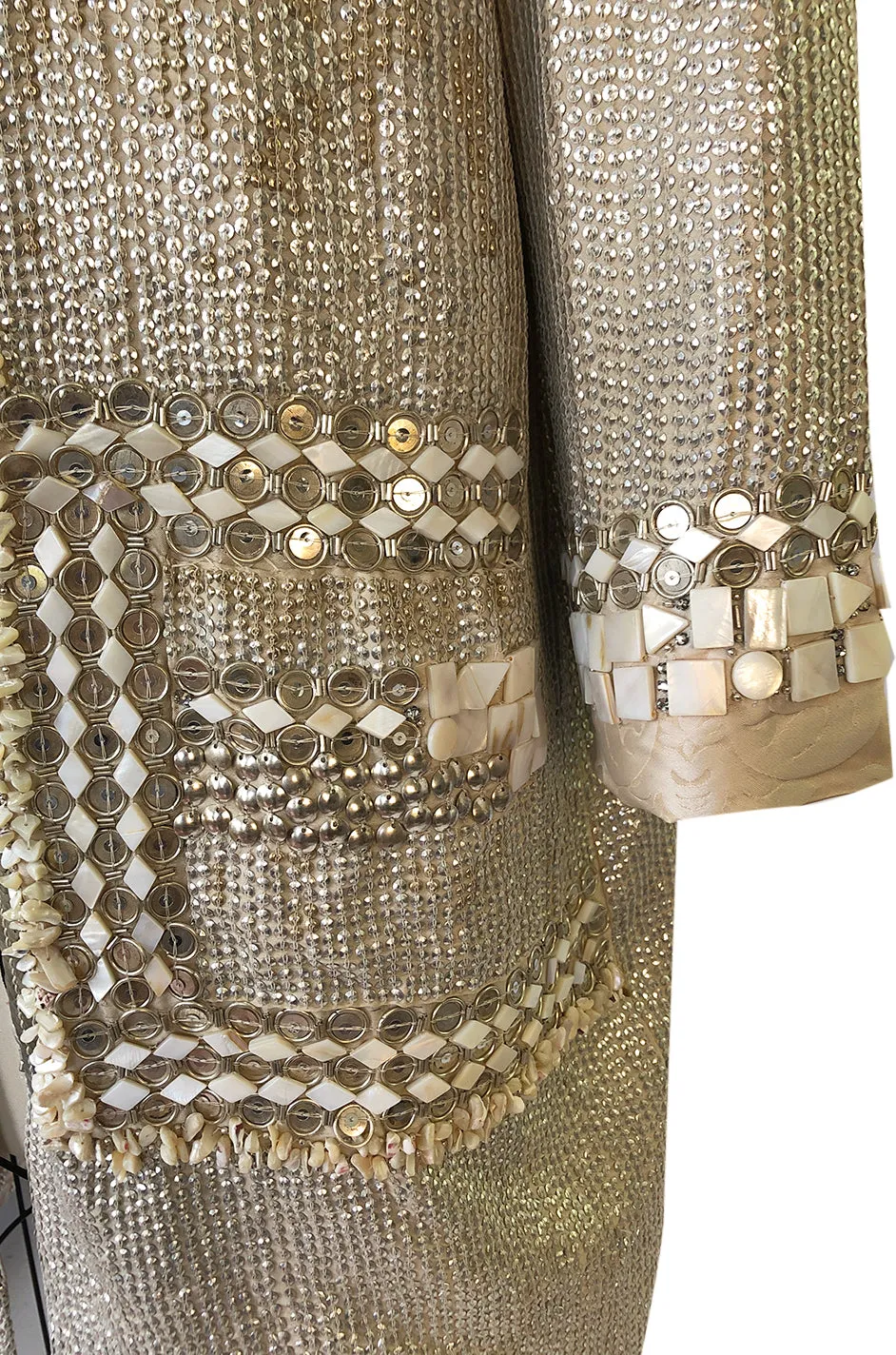 c.2004 Blumarine Elaborate Silver Metal Sequins, Disc, Shell & Bead Silk Jacket