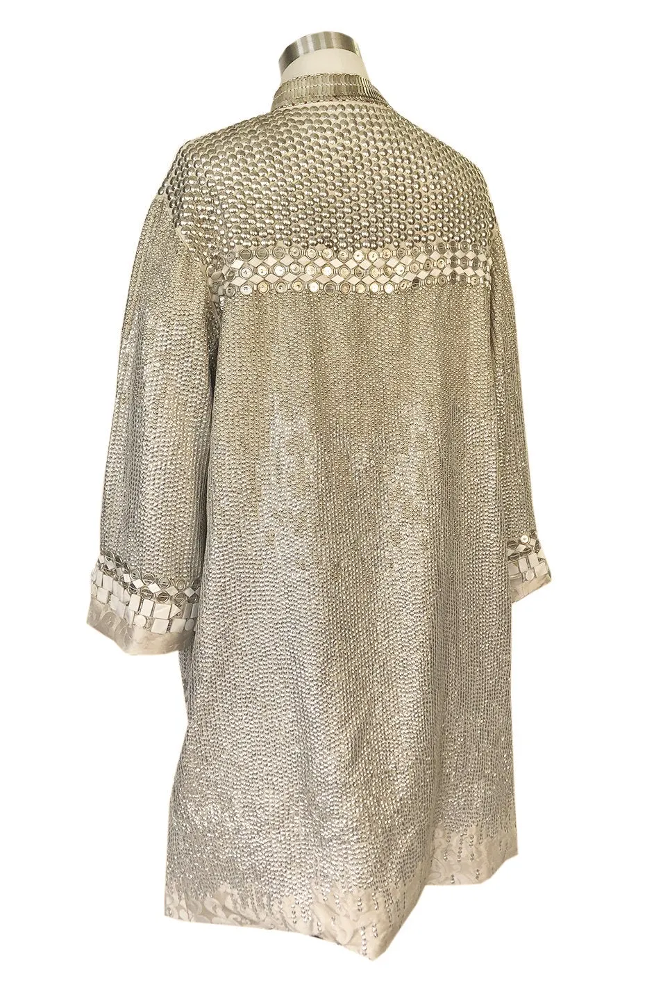 c.2004 Blumarine Elaborate Silver Metal Sequins, Disc, Shell & Bead Silk Jacket