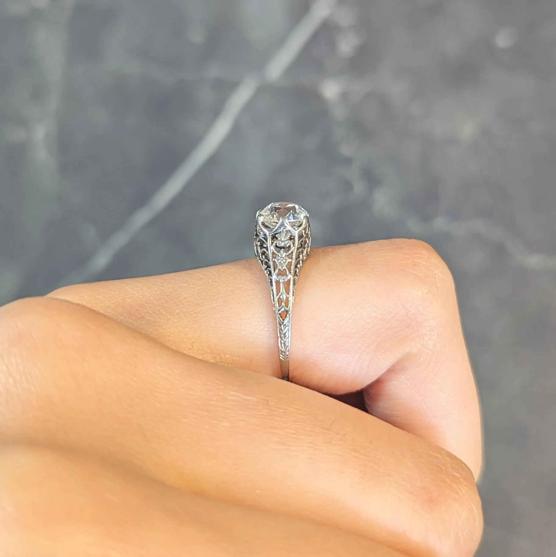 Carter Gough Art Deco 1.10 Carat Old Mine Diamond 18 Karat White Gold Antique Engagement Ring