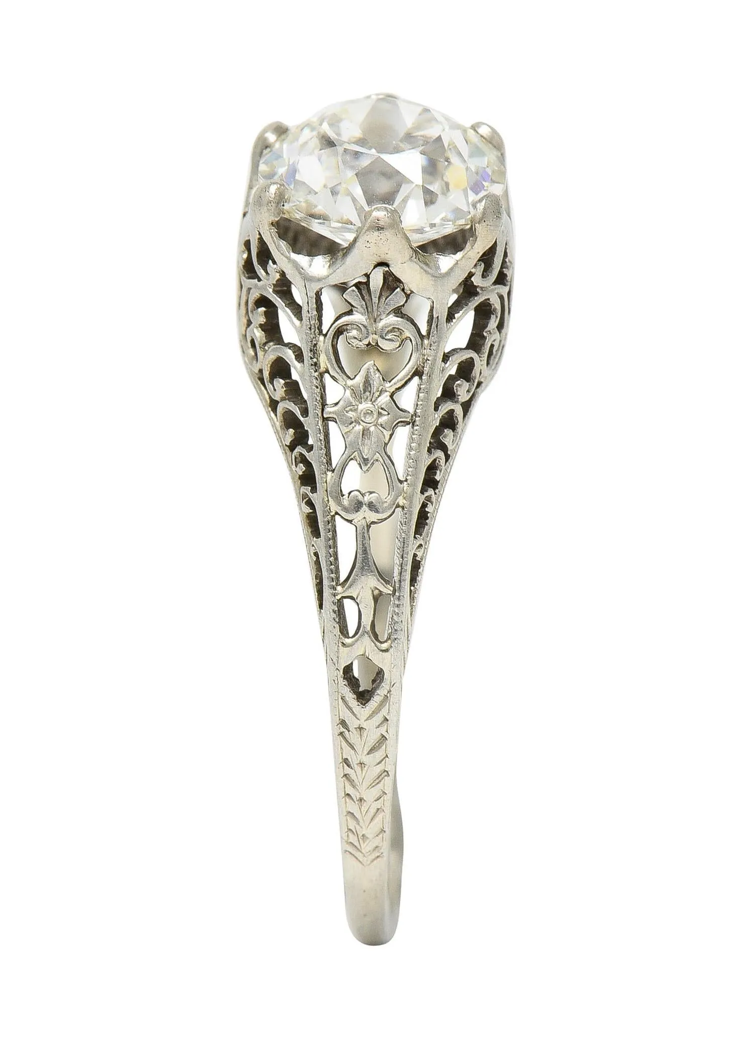 Carter Gough Art Deco 1.10 Carat Old Mine Diamond 18 Karat White Gold Antique Engagement Ring
