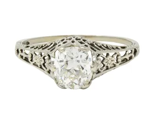 Carter Gough Art Deco 1.10 Carat Old Mine Diamond 18 Karat White Gold Antique Engagement Ring